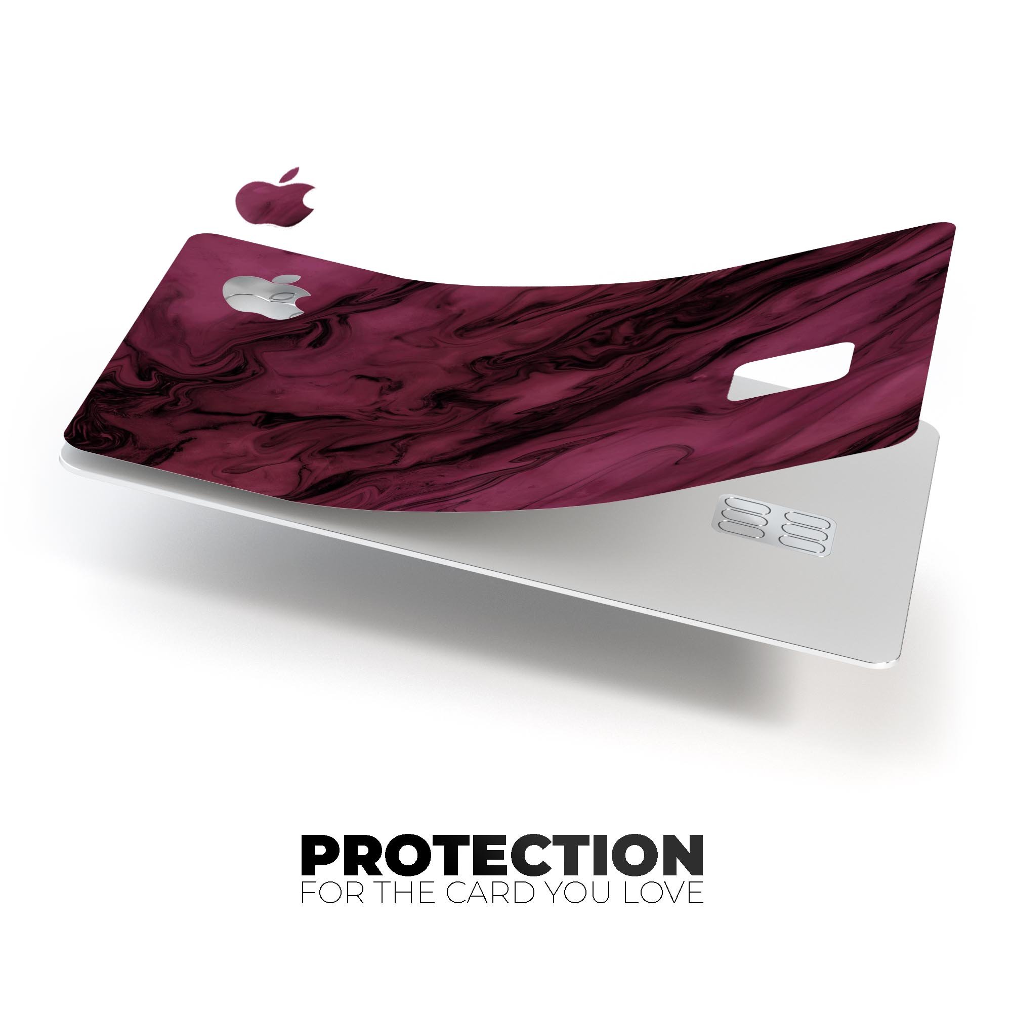 Black and pink marble swirl design skin for Apple Card, showcasing premium vinyl texture and vibrant colors.