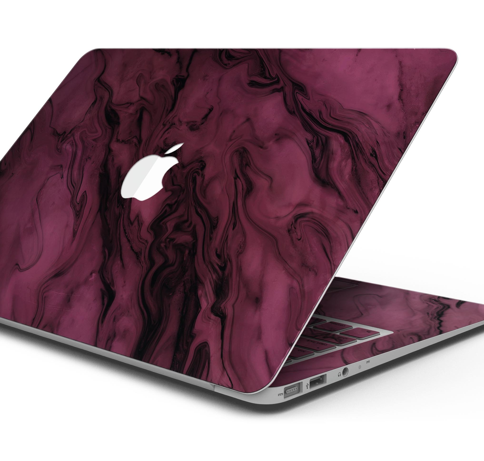 Black & Pink Marble Swirl V1 skin decal wrap kit for MacBook, showcasing a stylish marble design with a glossy finish.