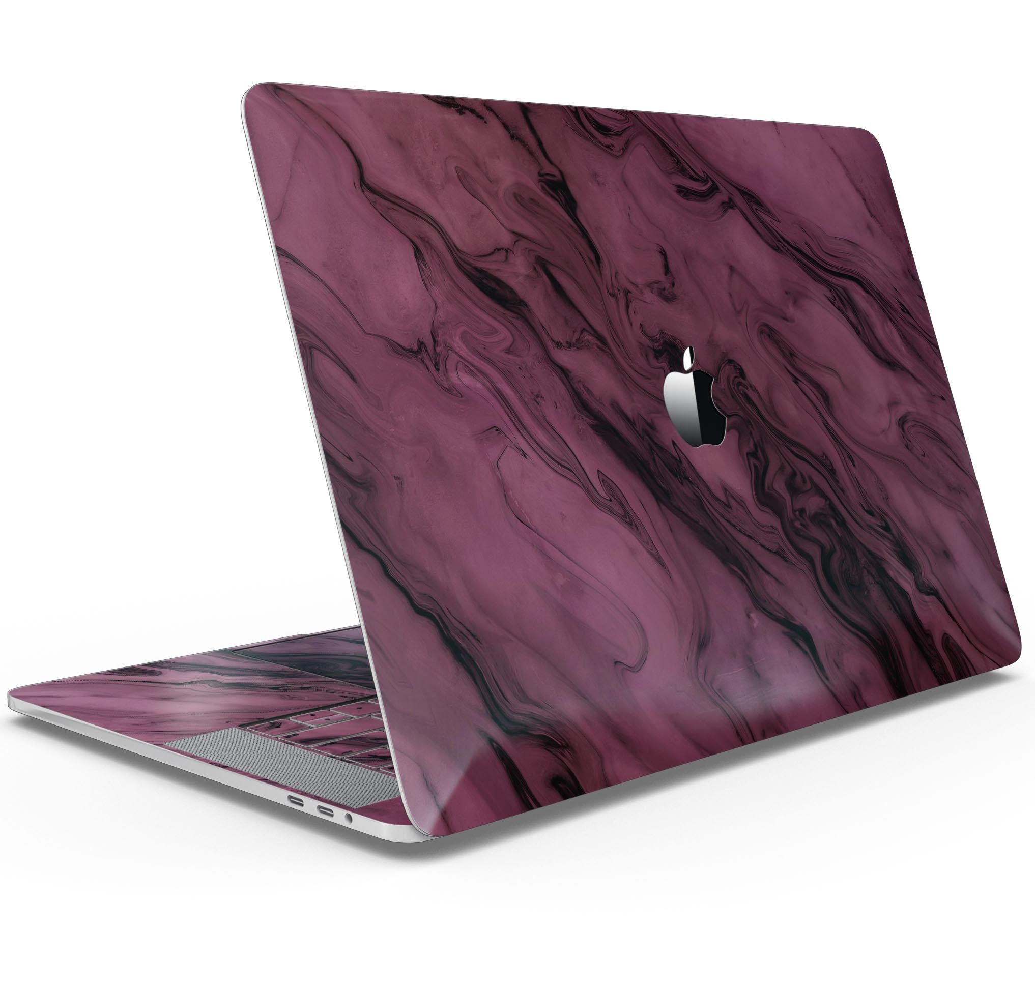 Black & Pink Marble Swirl V1 skin decal wrap kit for MacBook, showcasing a stylish marble design with a glossy finish.