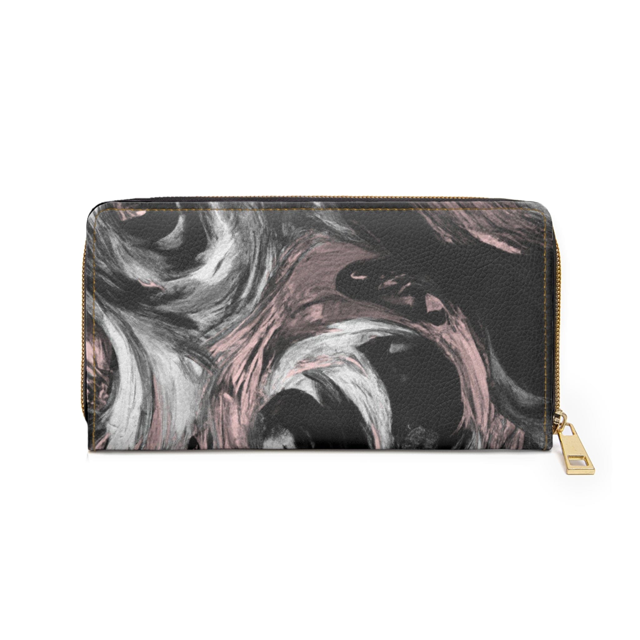 Black Pink White Abstract Pattern Womens Zipper Wallet Clutch Purse showcasing its stylish design and functional compartments.