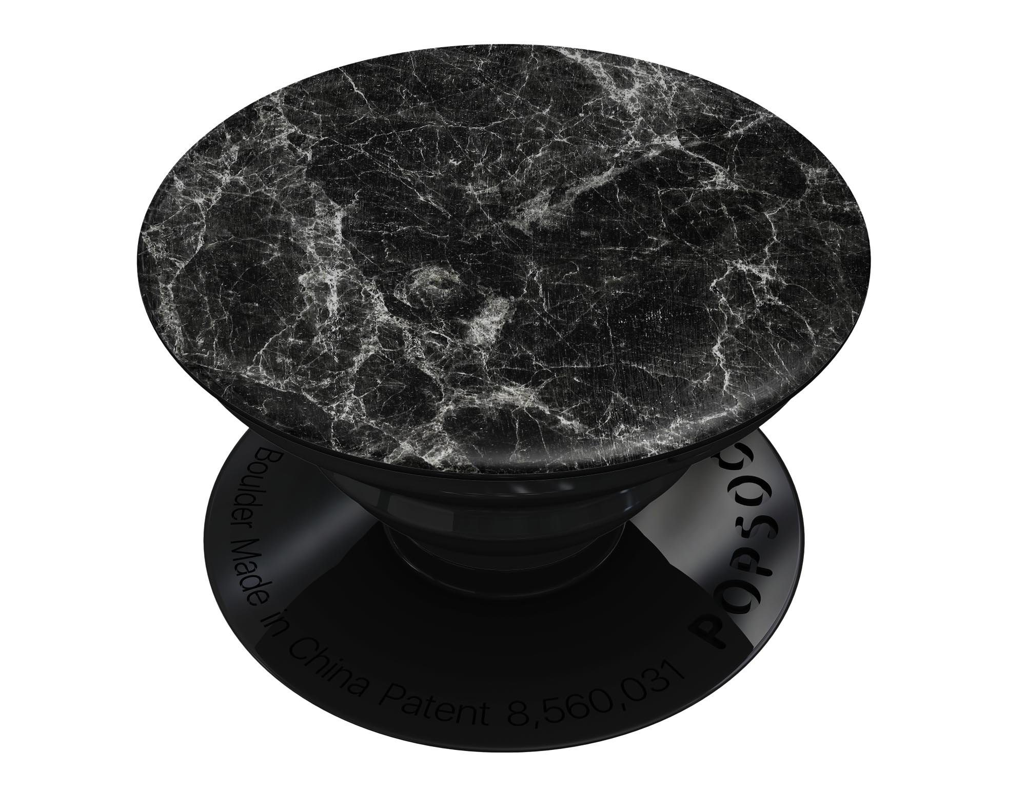 Black Scratched Marble Skin Kit for PopSockets, showcasing a stylish marble design on a smartphone grip.