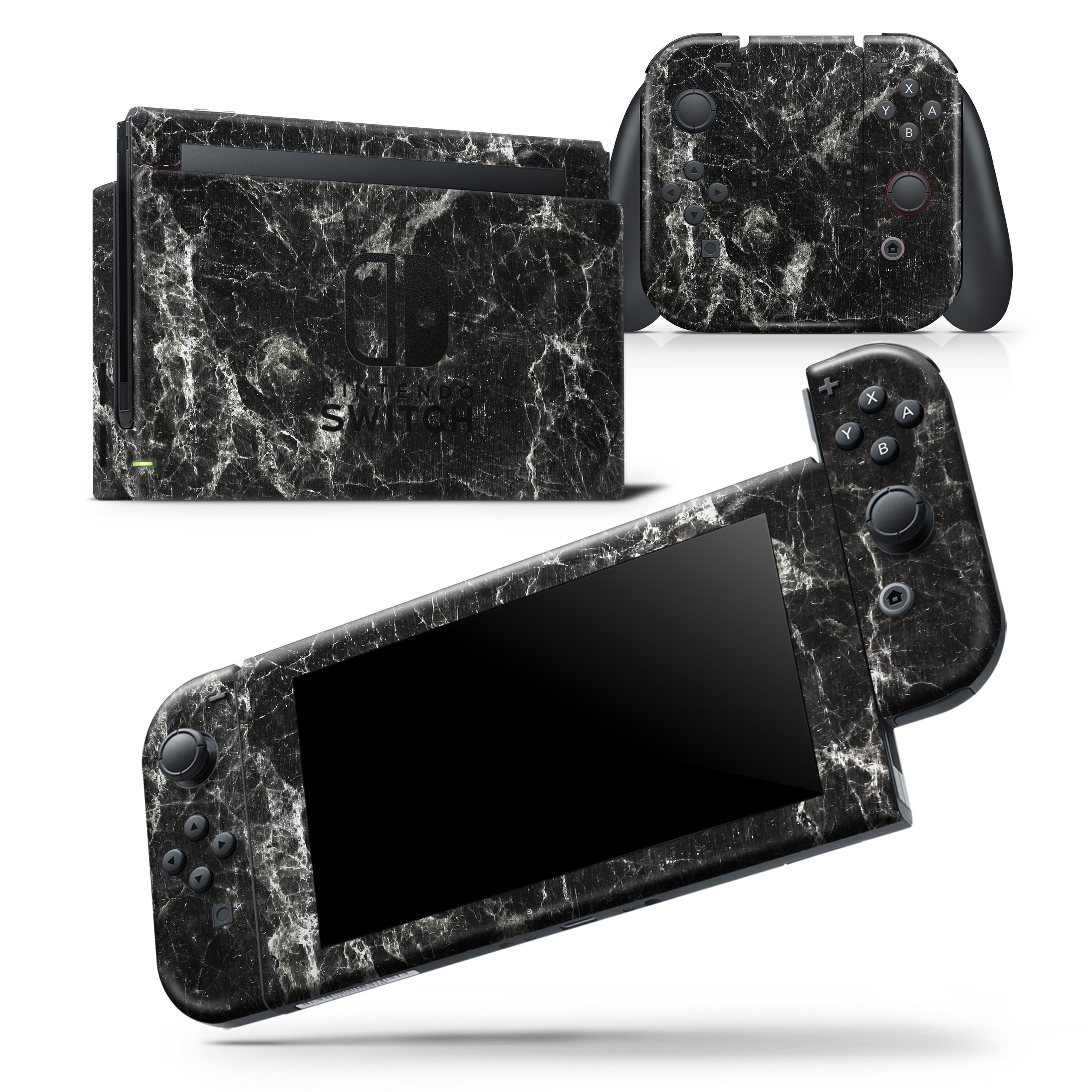Black Scratched Marble skin wrap decal for Nintendo Switch Lite, showcasing a stylish design that fits snugly on the console and controllers.
