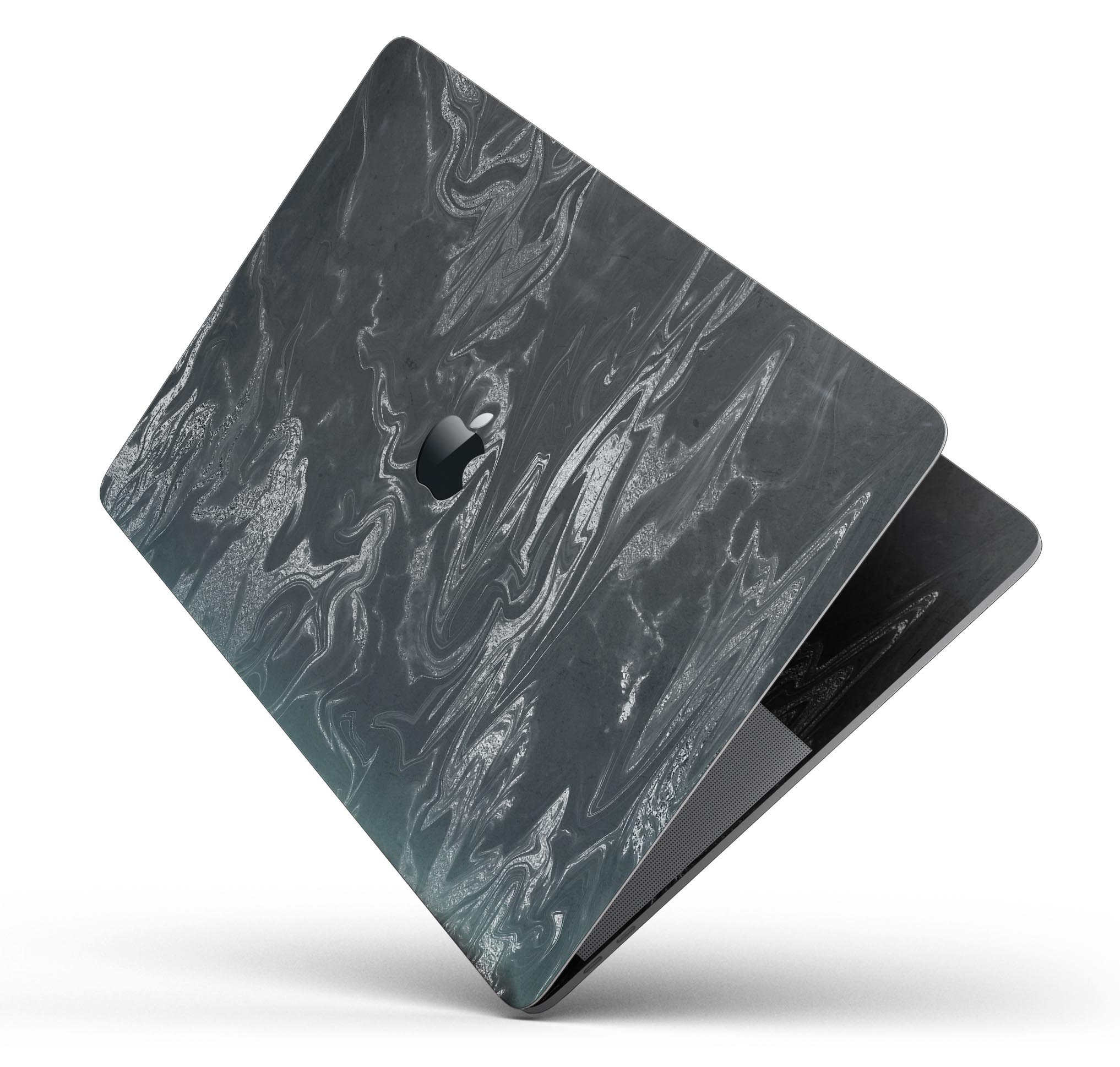 Black & Silver Marble Swirl V1 skin decal wrap kit for MacBook, showcasing a stylish marble design with a premium vinyl finish.