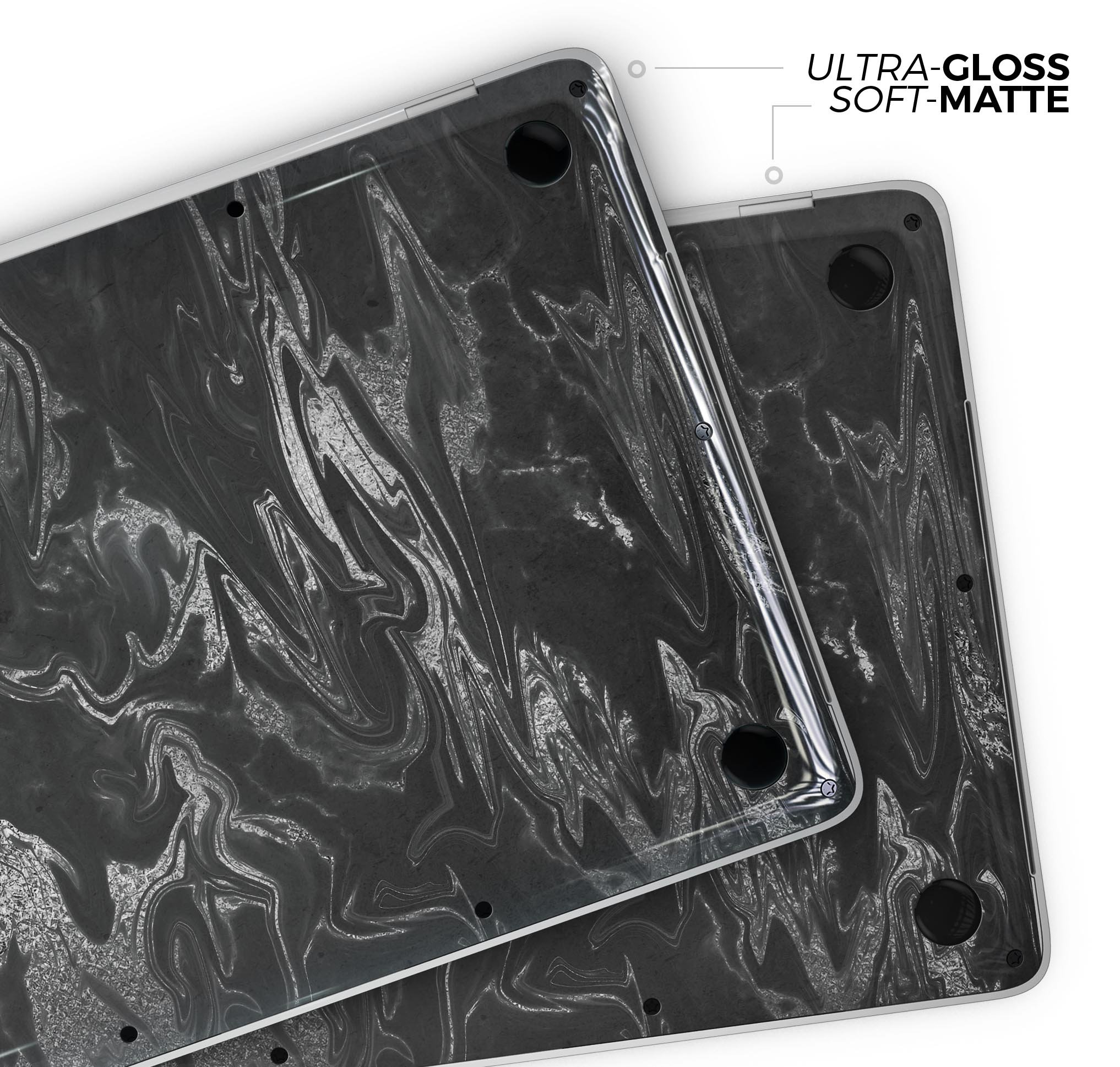 Black & Silver Marble Swirl V1 skin decal wrap kit for MacBook, showcasing a stylish marble design with a premium vinyl finish.