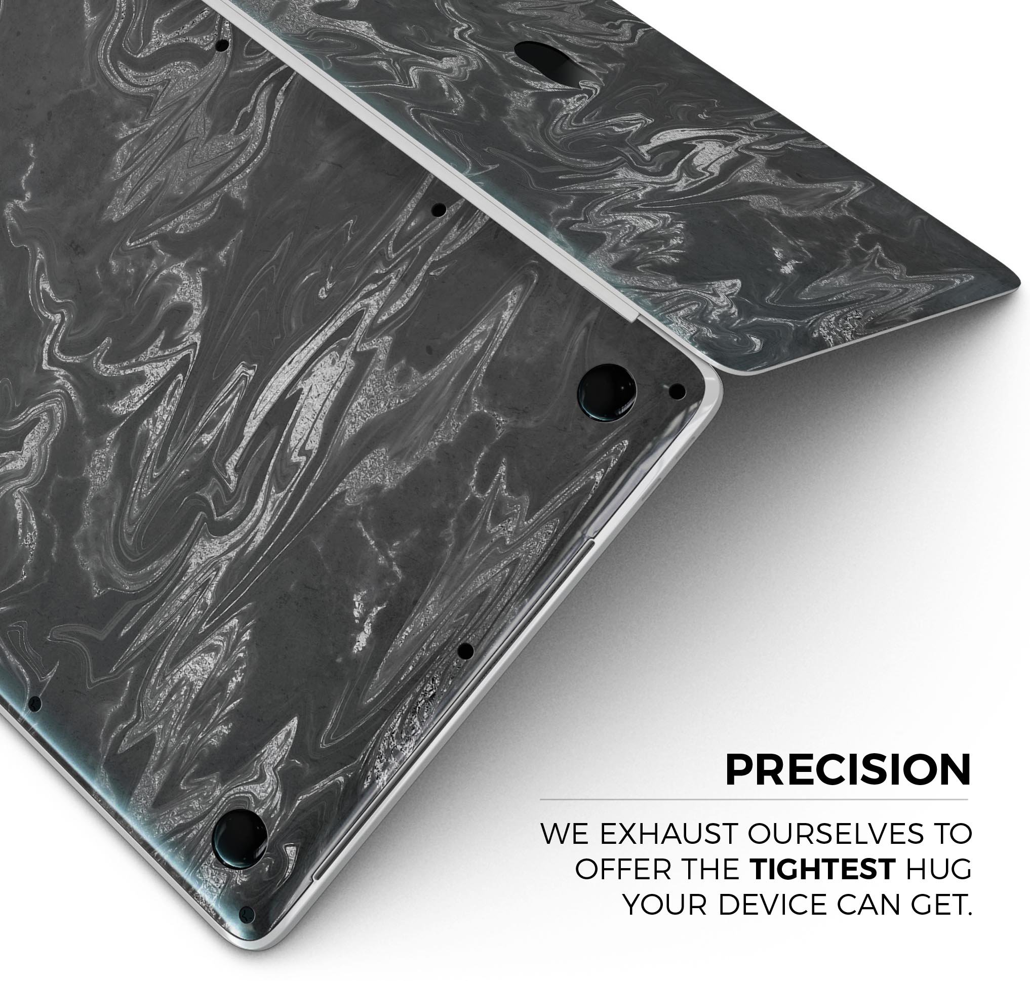 Black & Silver Marble Swirl V1 skin decal wrap kit for MacBook, showcasing a stylish marble design with a premium vinyl finish.