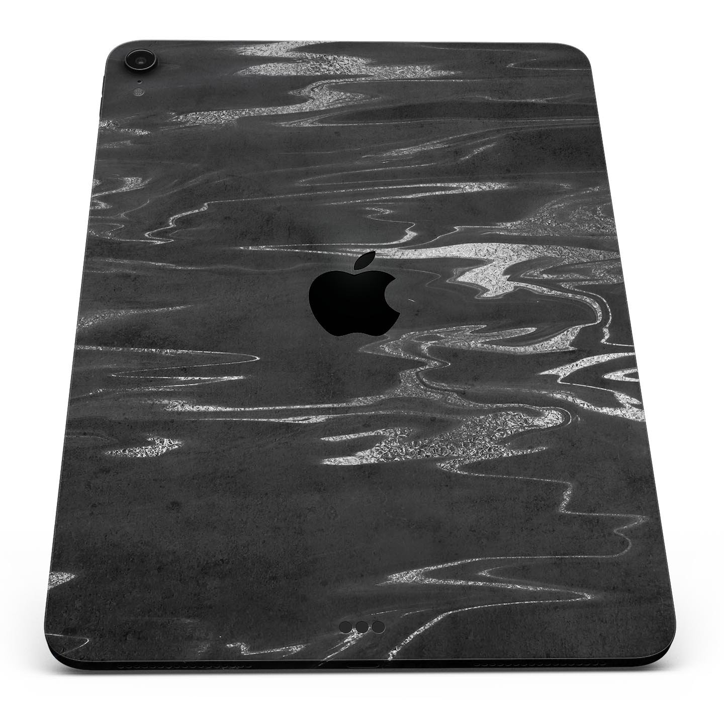 Black and silver marble swirl skin decal for Apple devices, showcasing a stylish design with premium finish.