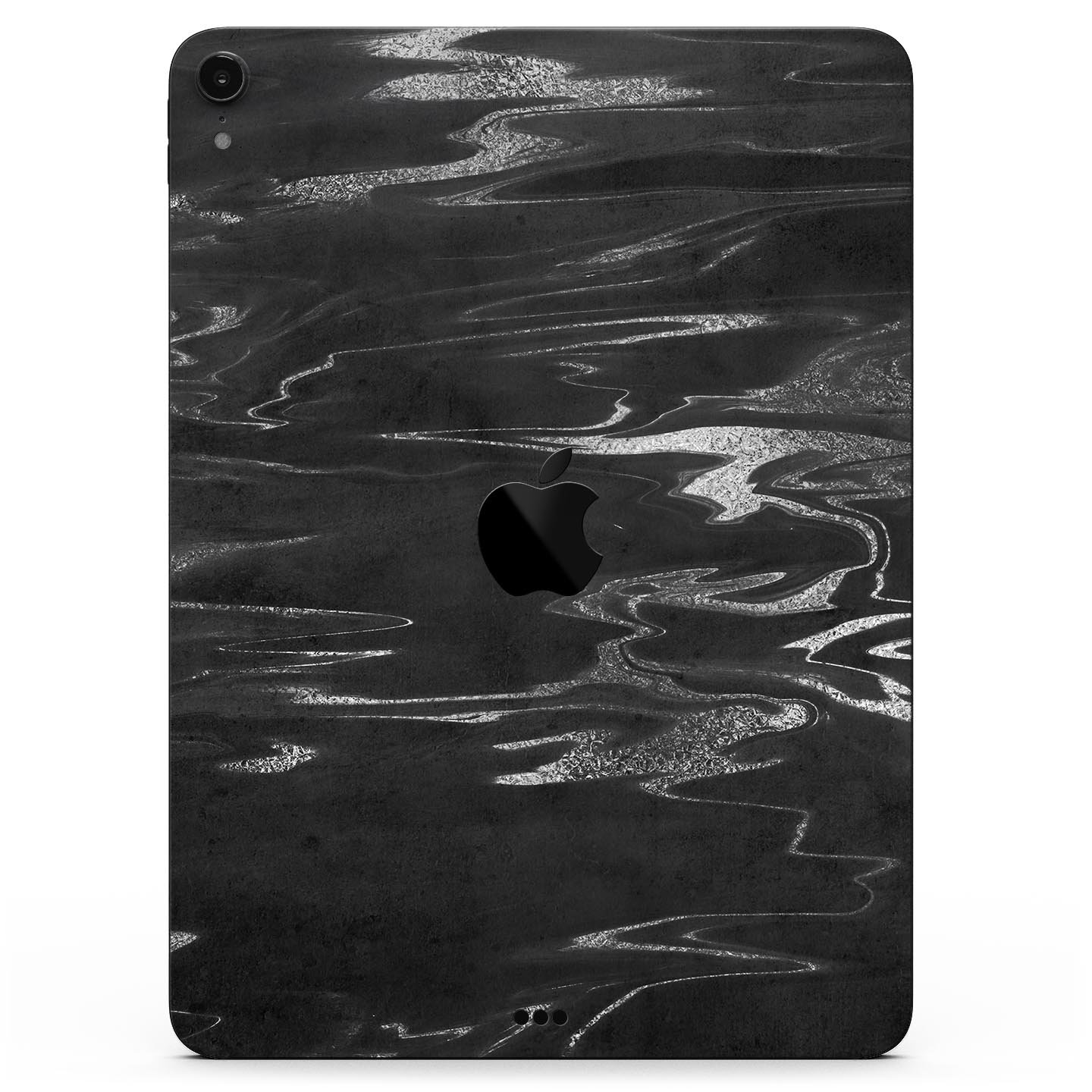 Black and silver marble swirl skin decal for Apple devices, showcasing a stylish design with premium finish.