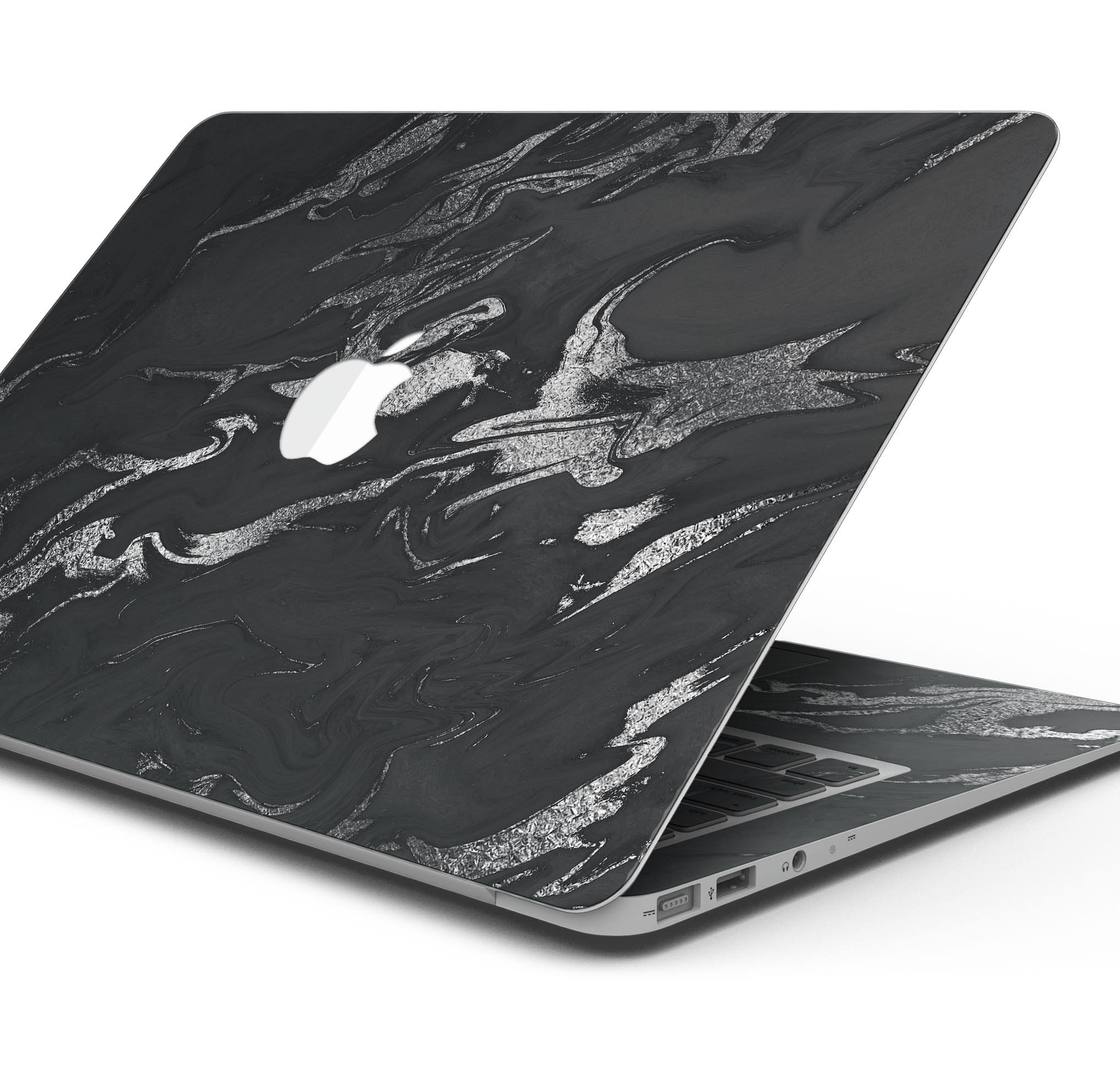 Black & Silver Marble Swirl V3 skin decal wrap kit for MacBook, showcasing a stylish marble design with a glossy finish.