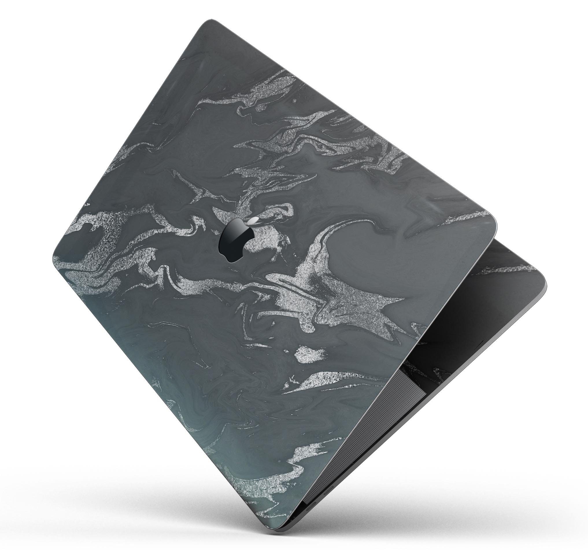 Black & Silver Marble Swirl V3 skin decal wrap kit for MacBook, showcasing a stylish marble design with a glossy finish.
