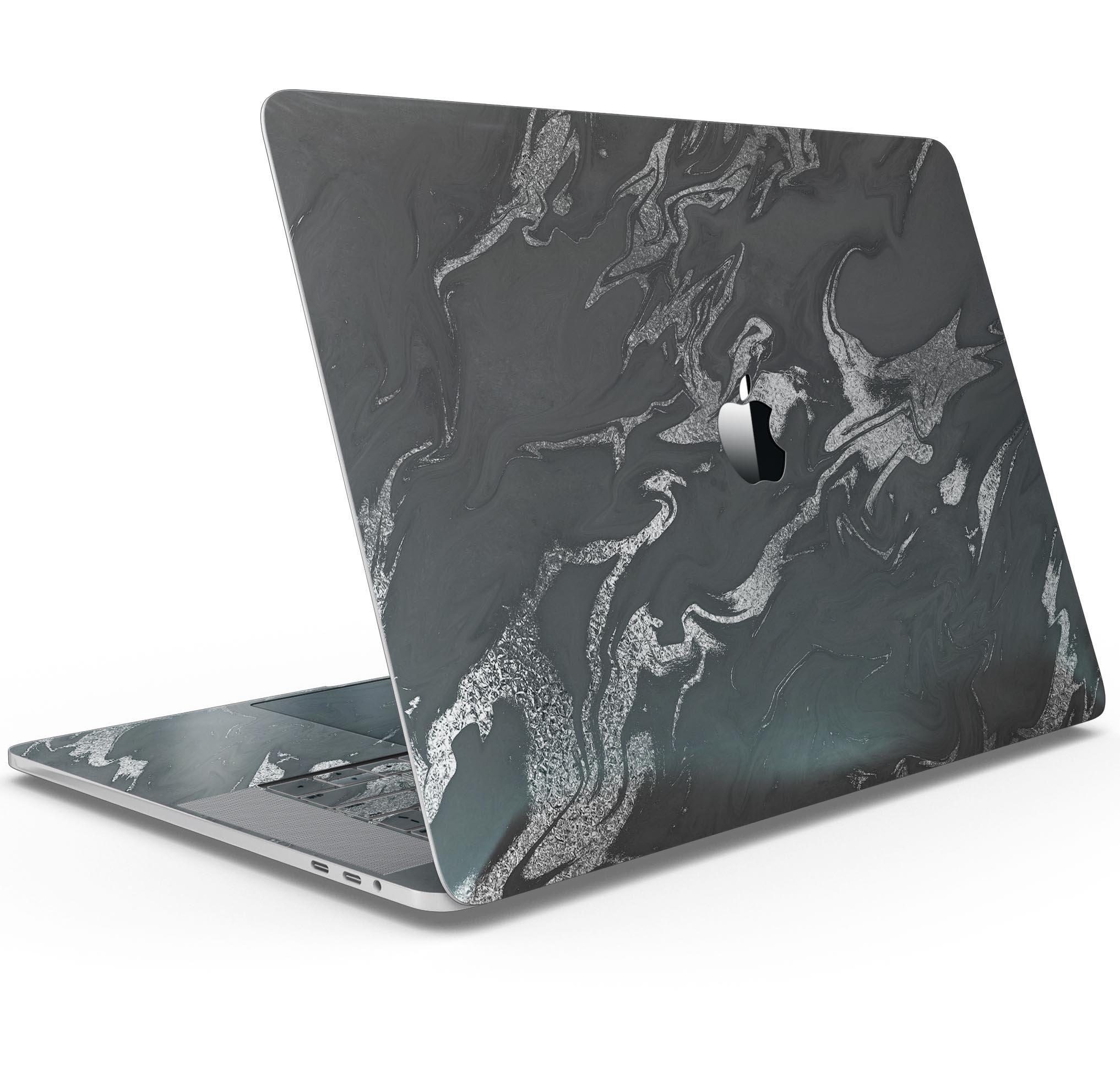 Black & Silver Marble Swirl V3 skin decal wrap kit for MacBook, showcasing a stylish marble design with a glossy finish.