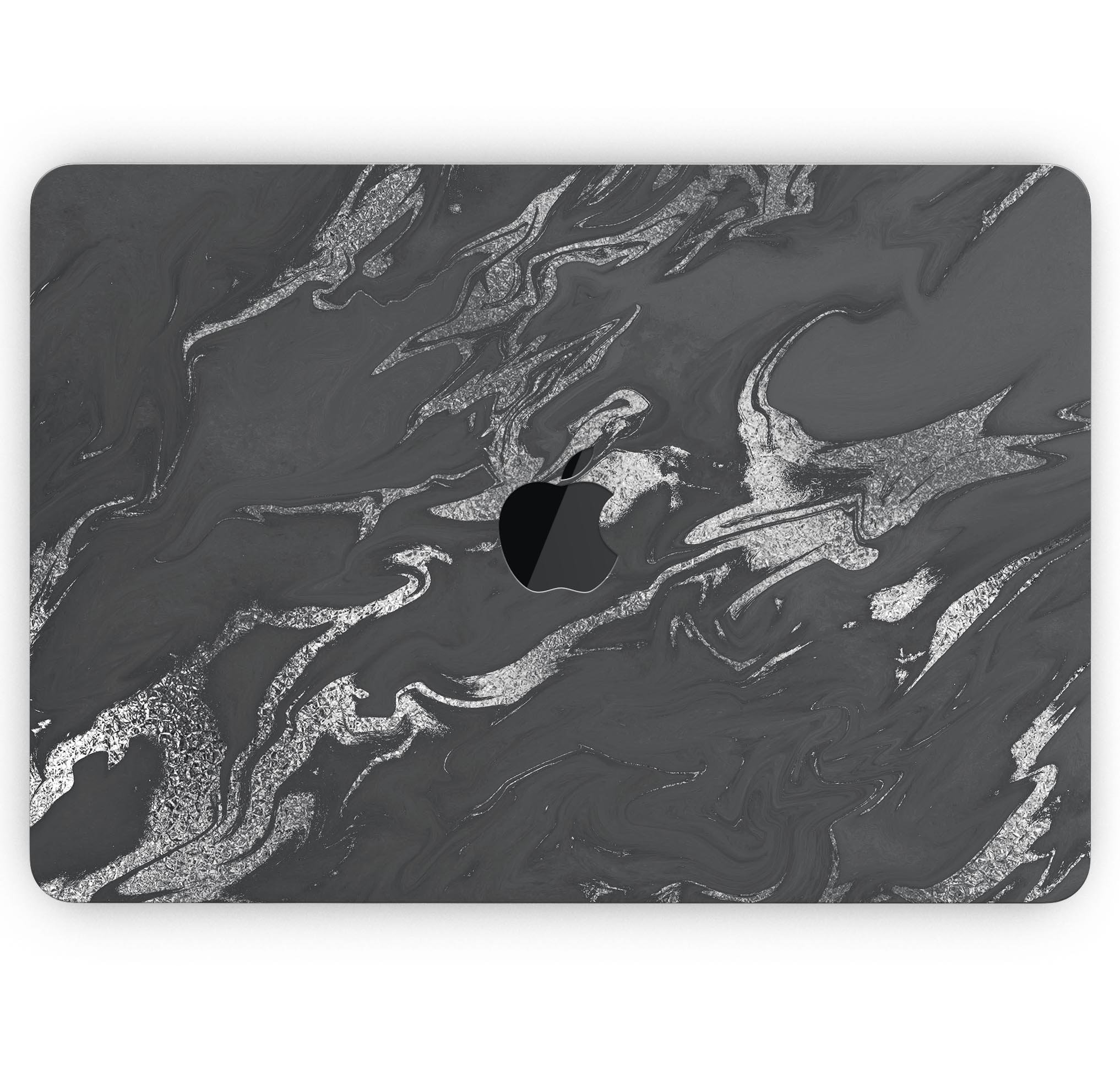 Black & Silver Marble Swirl V3 skin decal wrap kit for MacBook, showcasing a stylish marble design with a glossy finish.