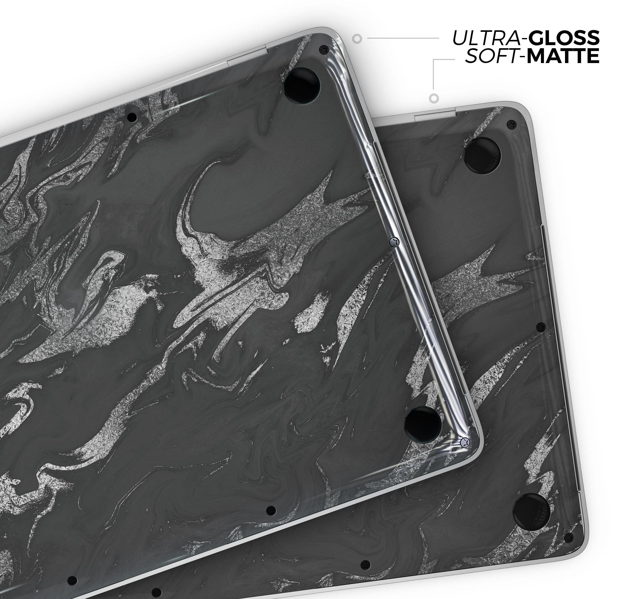Black & Silver Marble Swirl V3 skin decal wrap kit for MacBook, showcasing a stylish marble design with a glossy finish.