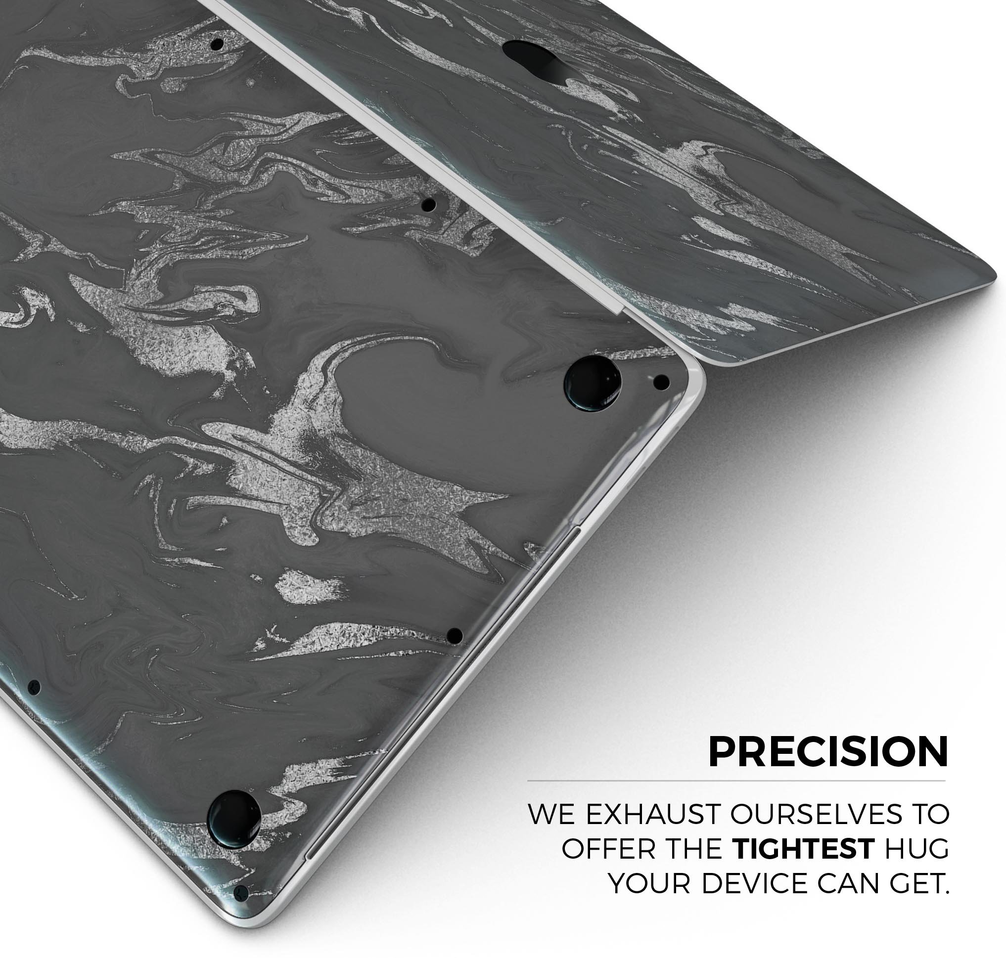 Black & Silver Marble Swirl V3 skin decal wrap kit for MacBook, showcasing a stylish marble design with a glossy finish.