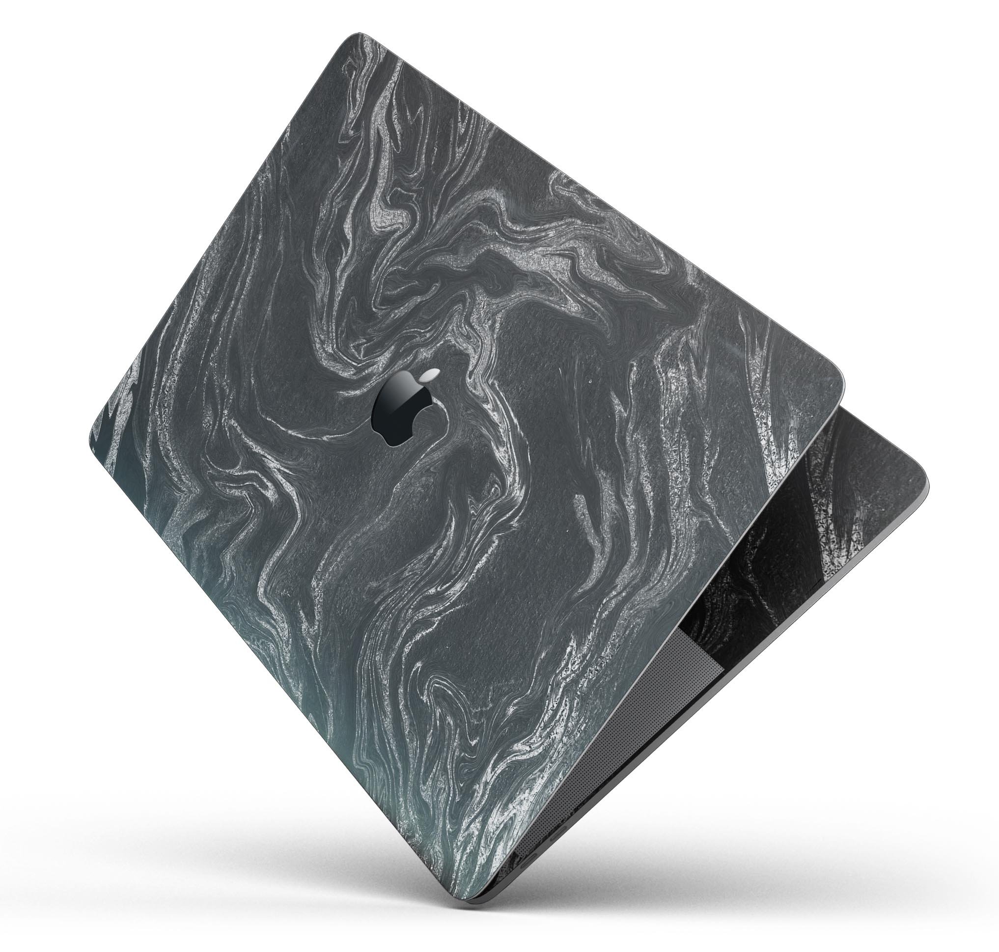 Black & Silver Marble Swirl V4 skin decal wrap kit for MacBook, showcasing a stylish marble design with a premium vinyl finish.