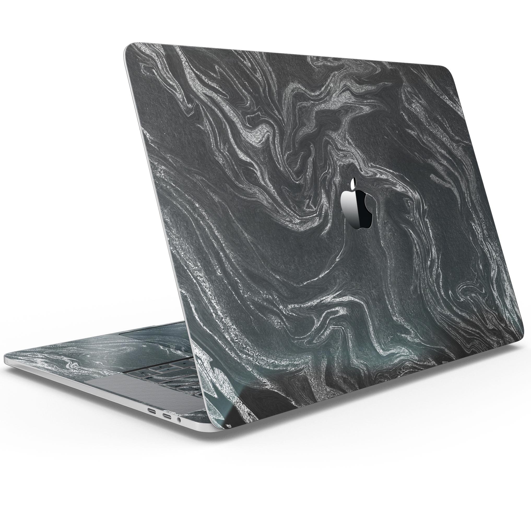 Black & Silver Marble Swirl V4 skin decal wrap kit for MacBook, showcasing a stylish marble design with a premium vinyl finish.