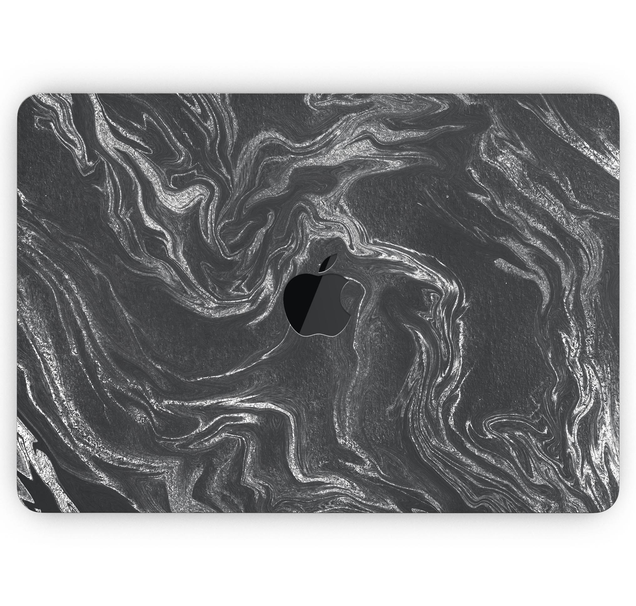 Black & Silver Marble Swirl V4 skin decal wrap kit for MacBook, showcasing a stylish marble design with a premium vinyl finish.