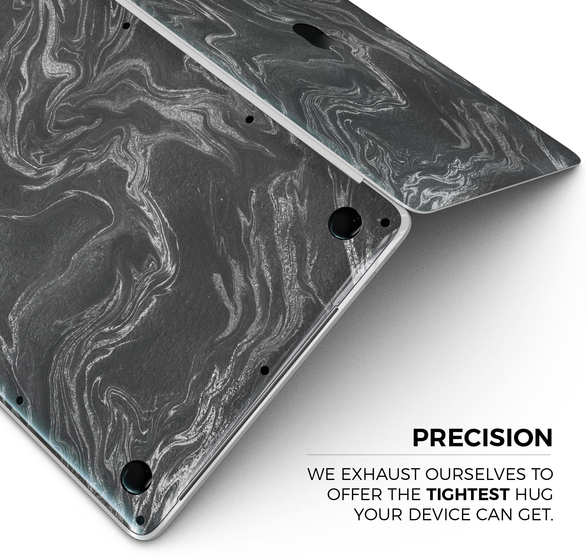 Black & Silver Marble Swirl V4 skin decal wrap kit for MacBook, showcasing a stylish marble design with a premium vinyl finish.