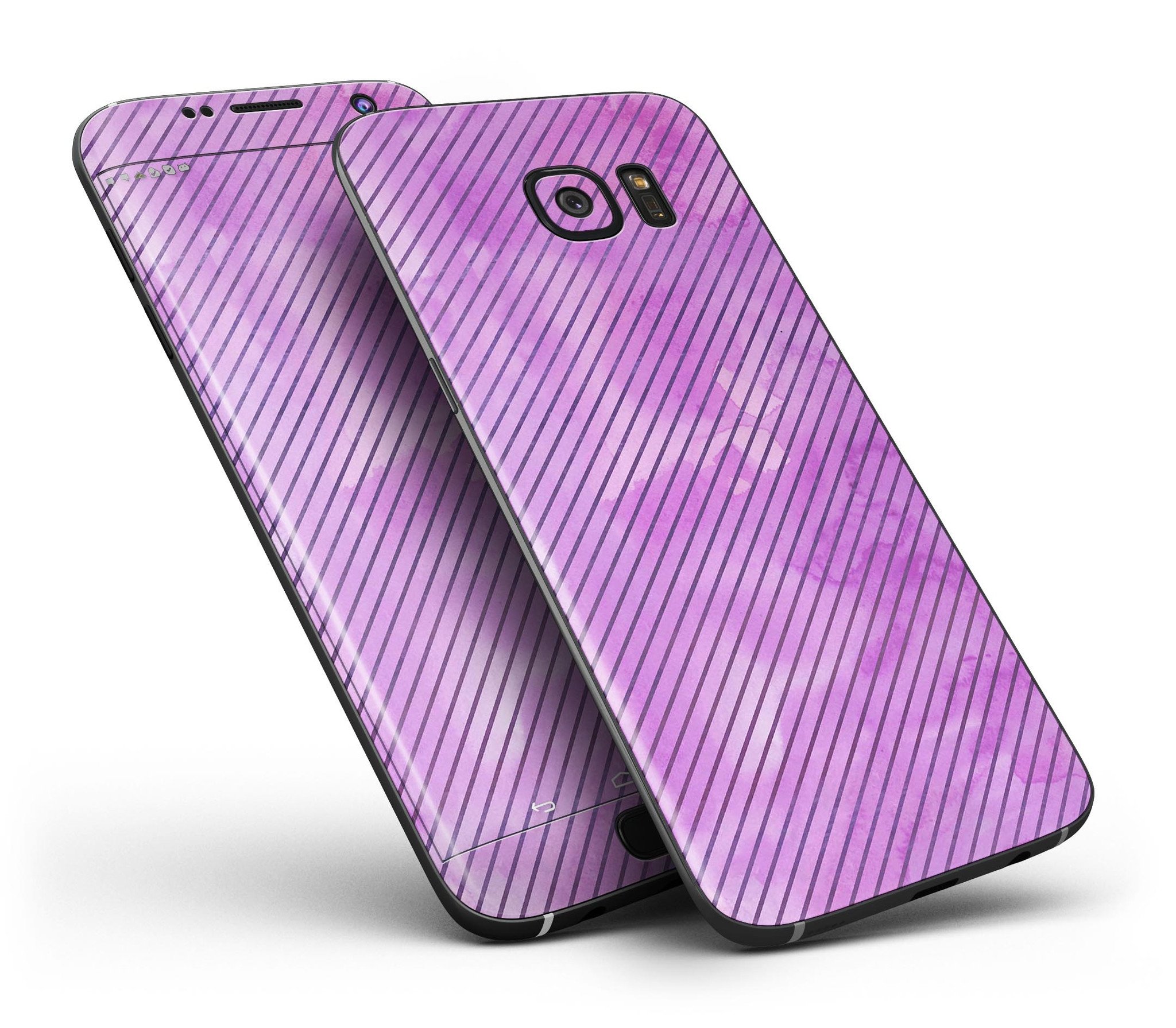 Black Slanted Lines of Purple Clouds skin kit for Samsung Galaxy S7/S7 Edge, showcasing vibrant colors and unique design.