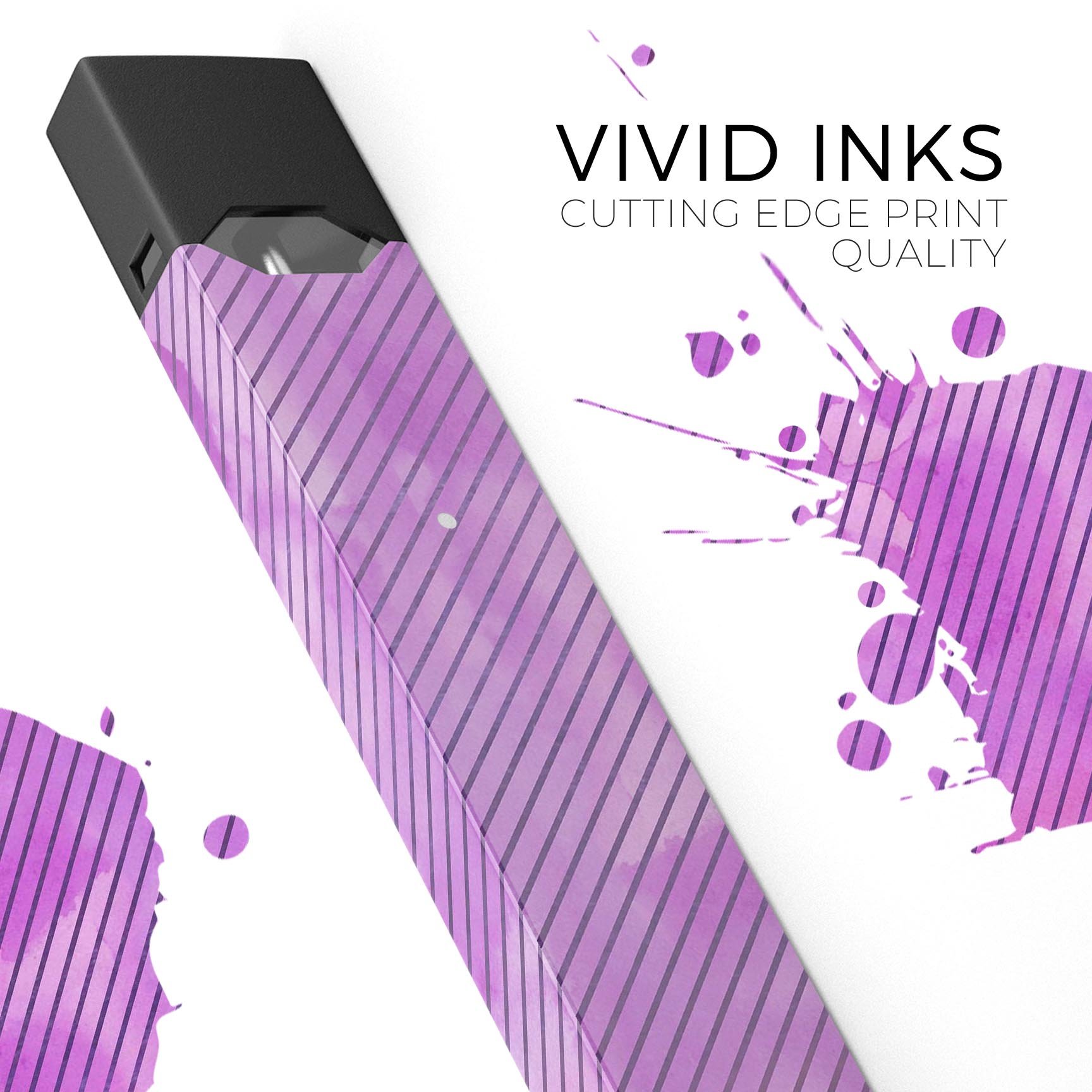 Black Slanted Lines of Purple Clouds decal skin for JUUL vaping device, showcasing vibrant colors and sleek design.
