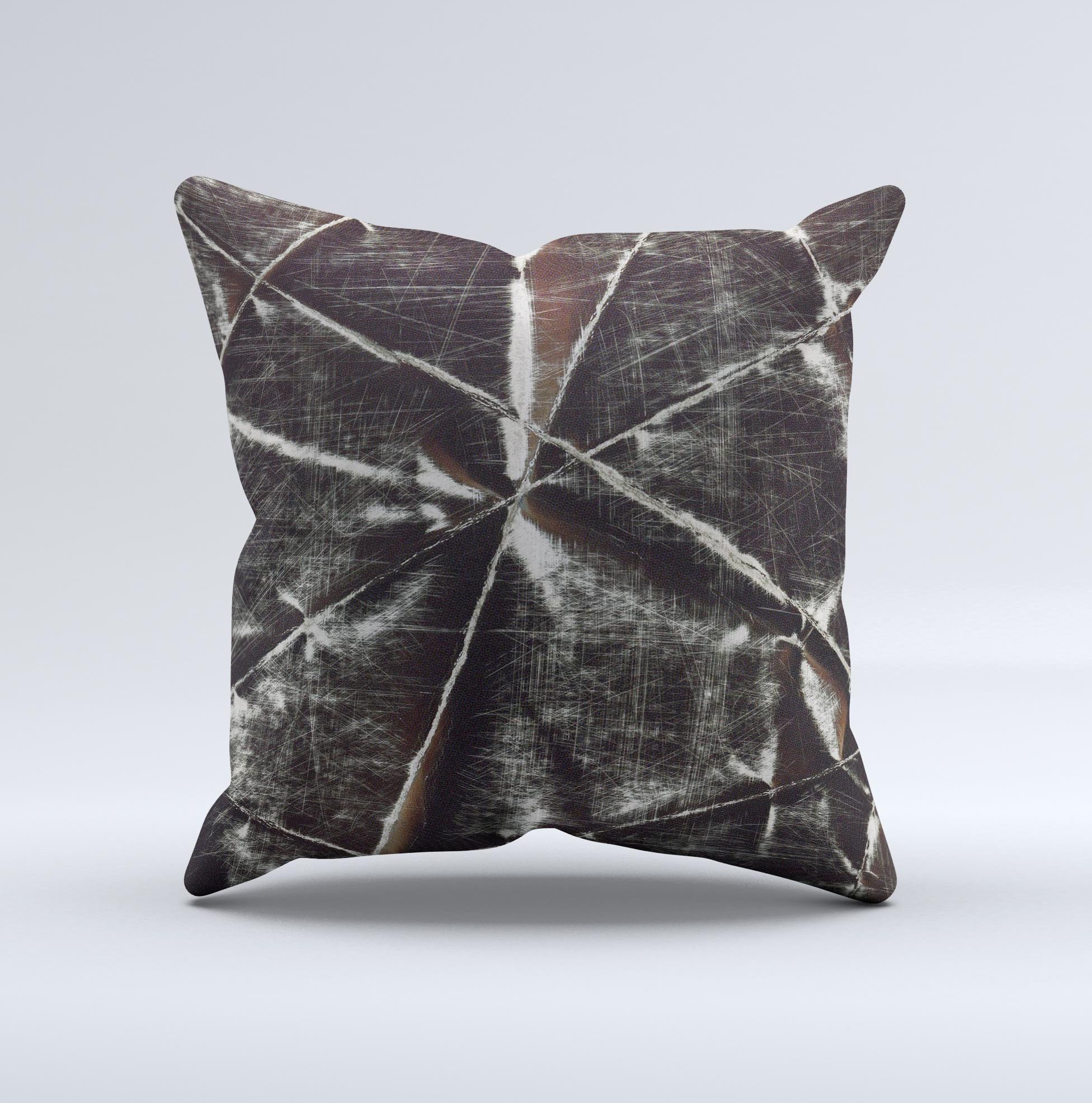 Black Torn Woven Texture ink-Fuzed Decorative Throw Pillow showcasing unique hand-produced design and high-quality fabric.