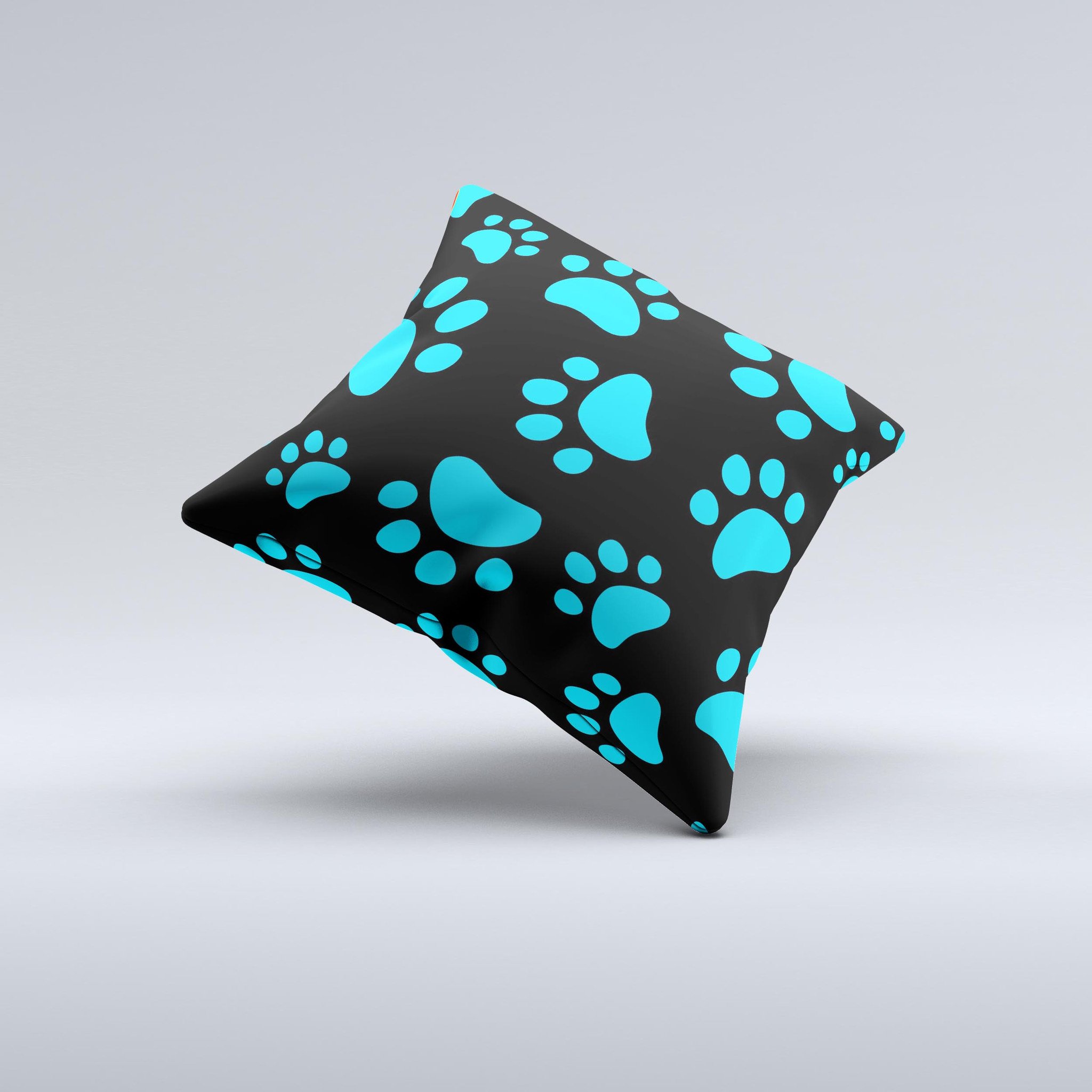 Black Turquoise Decorative Throw Pillow featuring a unique paw print design, handcrafted in Virginia with high-quality materials.
