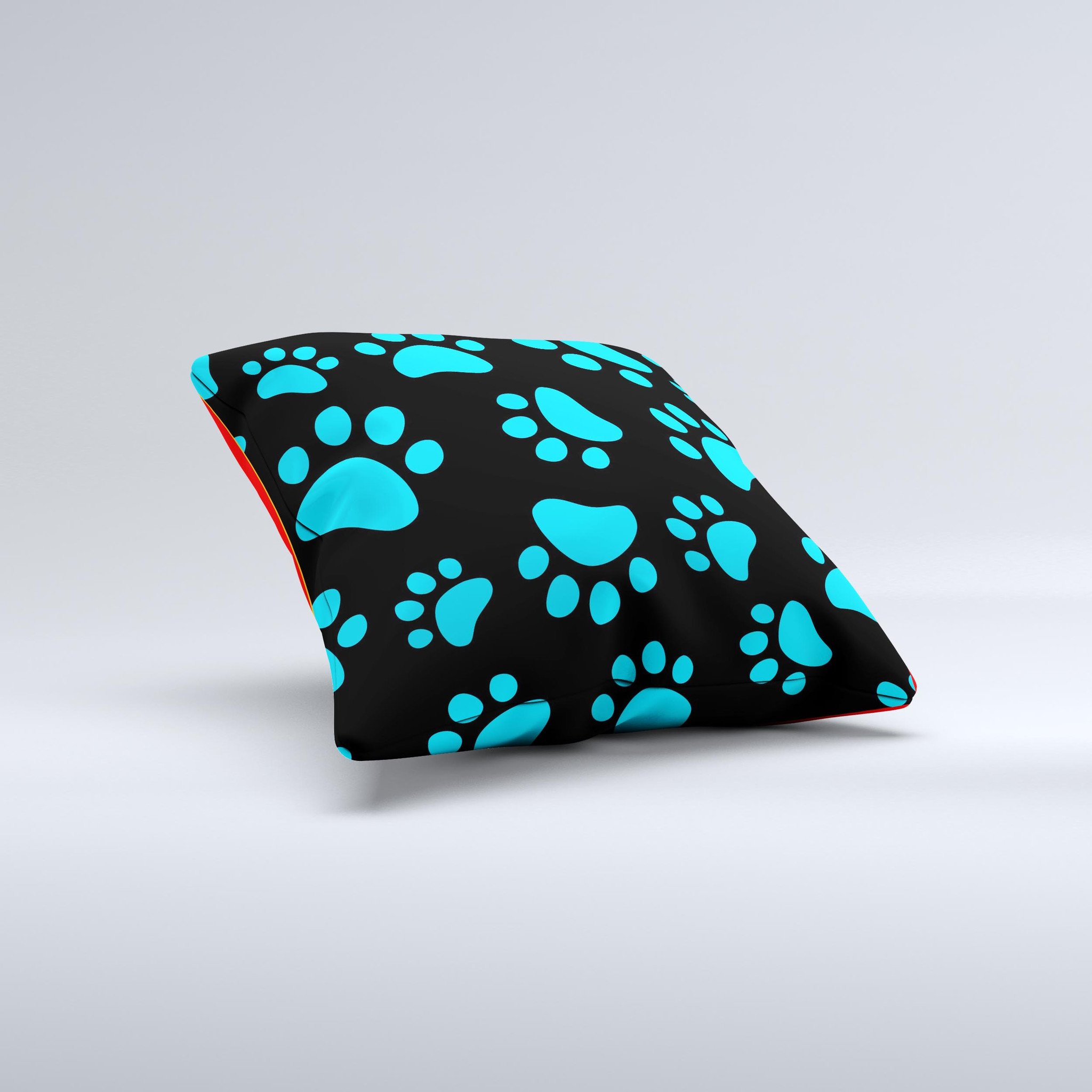 Black Turquoise Decorative Throw Pillow featuring a unique paw print design, handcrafted in Virginia with high-quality materials.