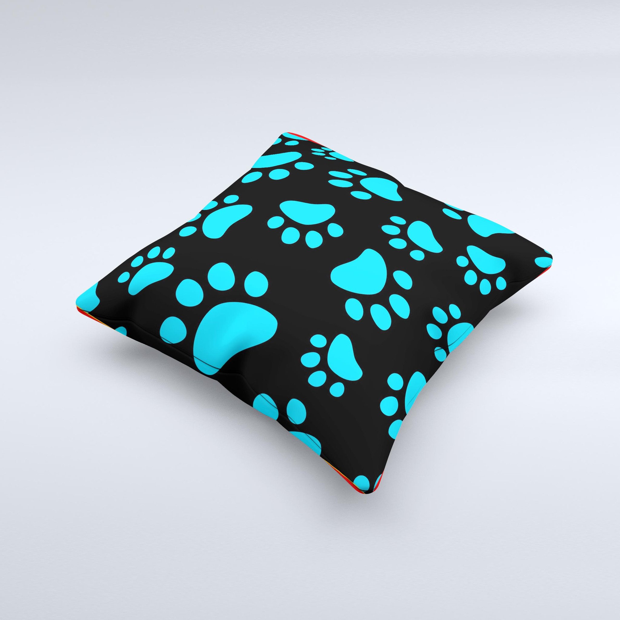Black Turquoise Decorative Throw Pillow featuring a unique paw print design, handcrafted in Virginia with high-quality materials.