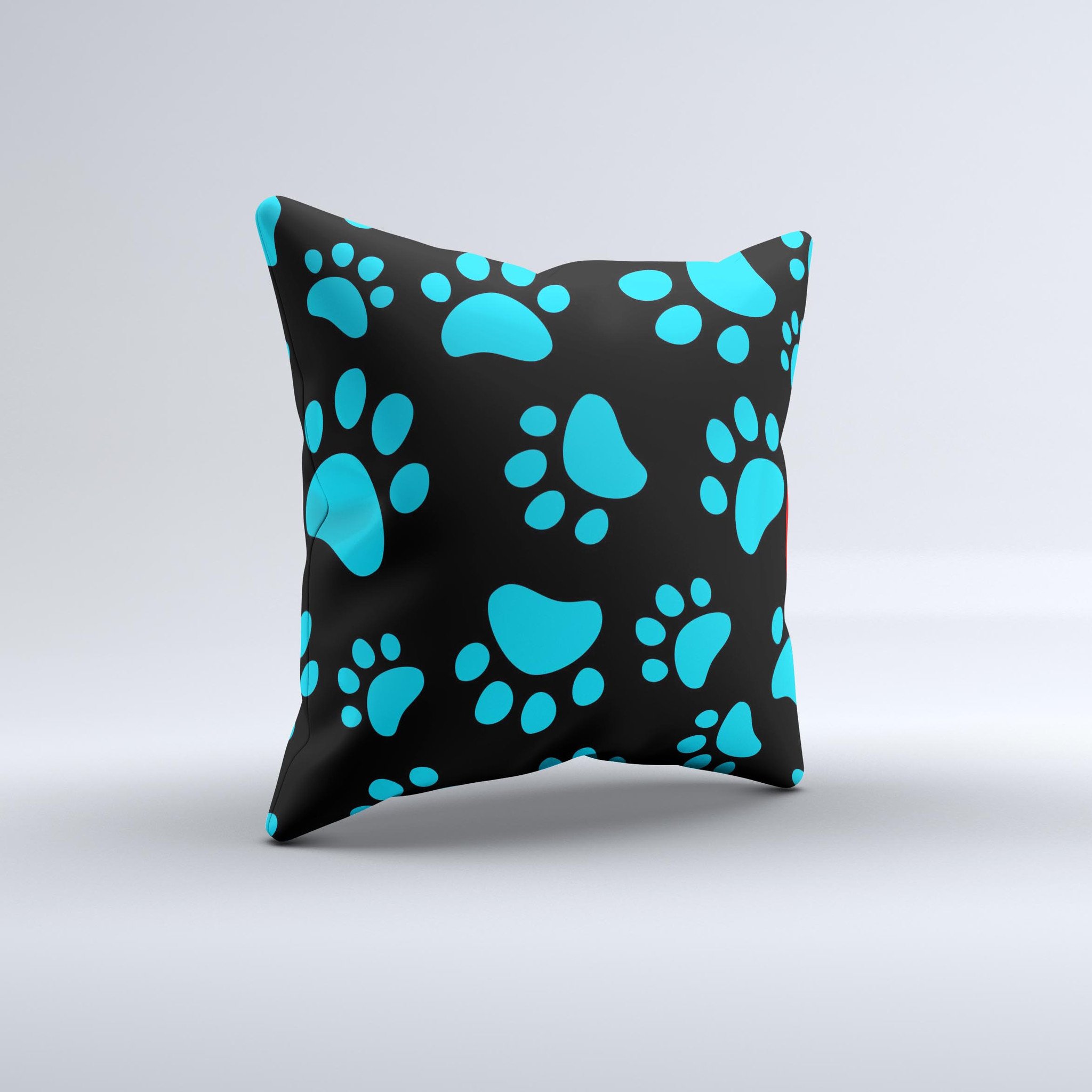 Black Turquoise Decorative Throw Pillow featuring a unique paw print design, handcrafted in Virginia with high-quality materials.