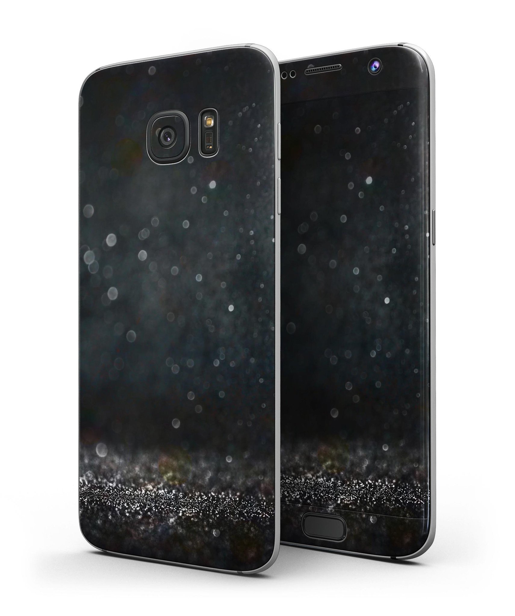 Black Unfocused Glowing Shimmer skin for Samsung Galaxy S7/S7 Edge, showcasing a sleek design and premium vinyl material.
