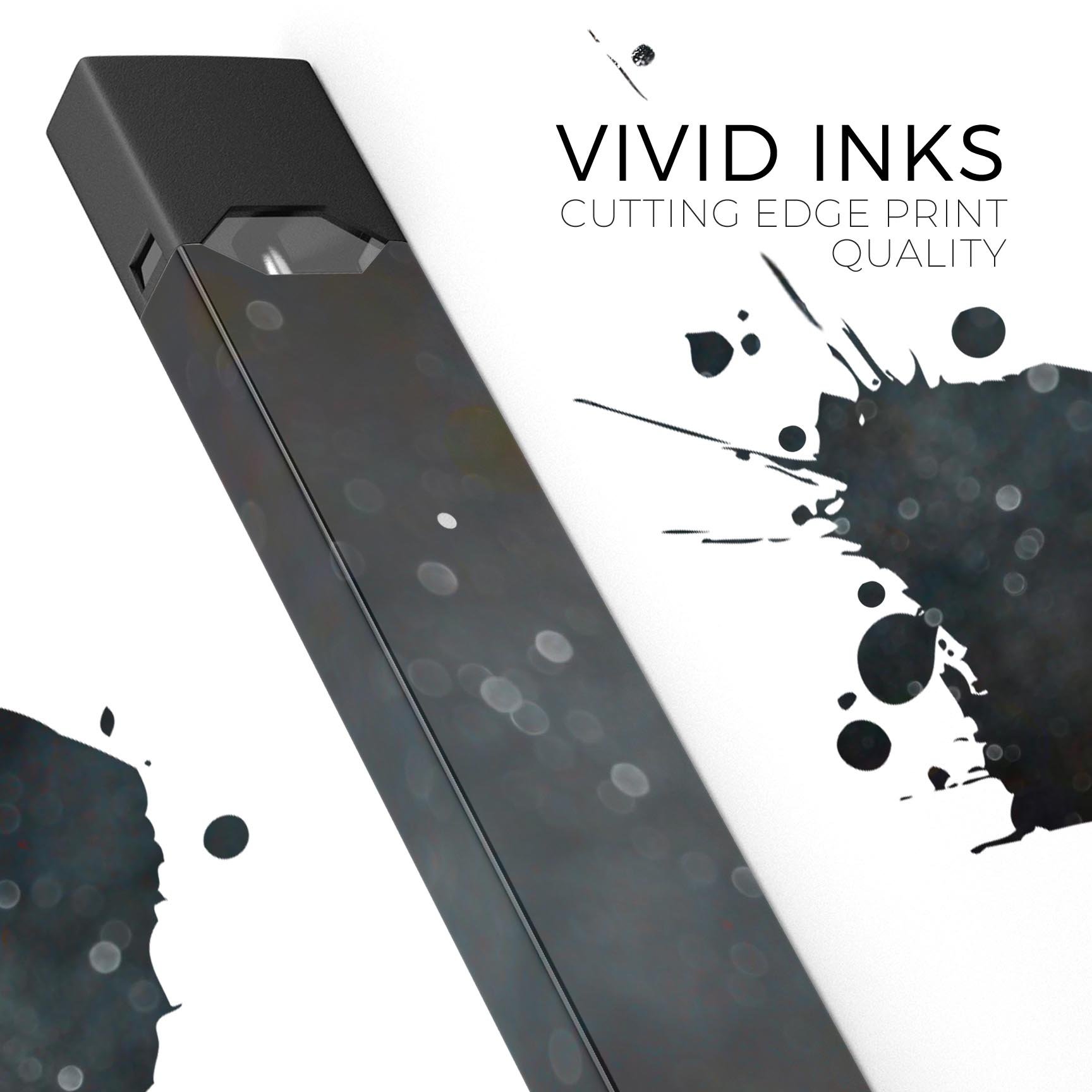 Black Unfocused Glowing Shimmer skin-wrap for JUUL device, showcasing its sleek design and protective features.