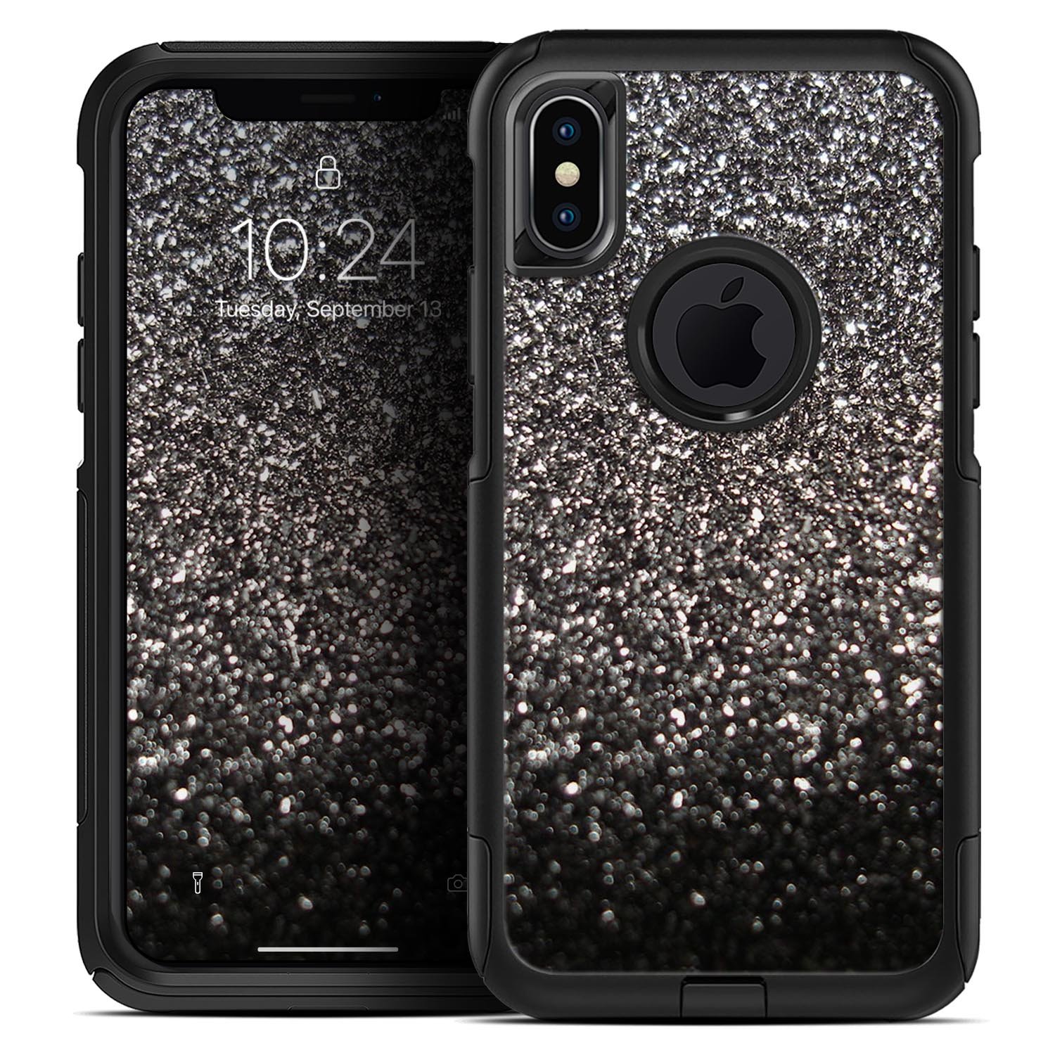 Black Unfocused Sparkle Skin Kit for iPhone OtterBox Cases, showcasing its stylish design and premium quality.