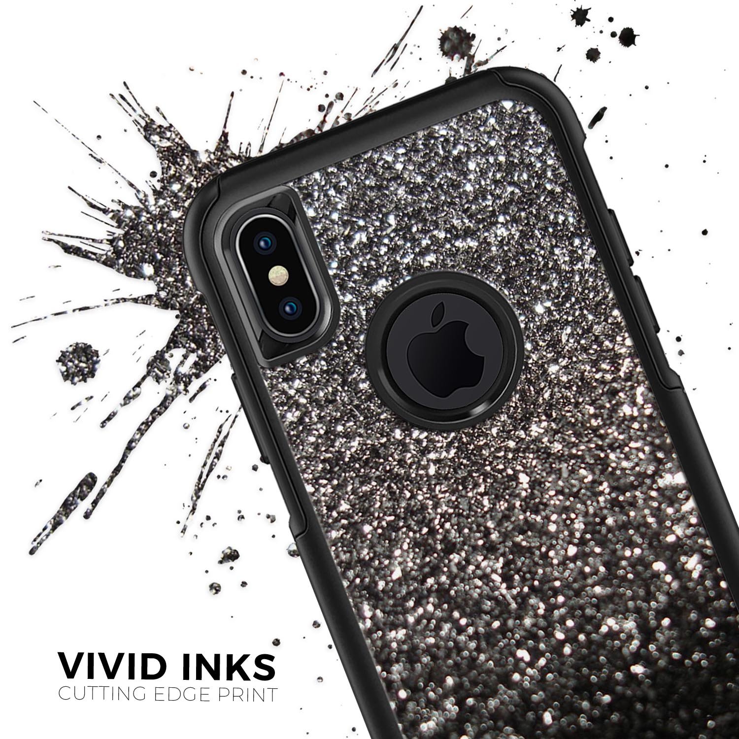 Black Unfocused Sparkle Skin Kit for iPhone OtterBox Cases, showcasing its stylish design and premium quality.