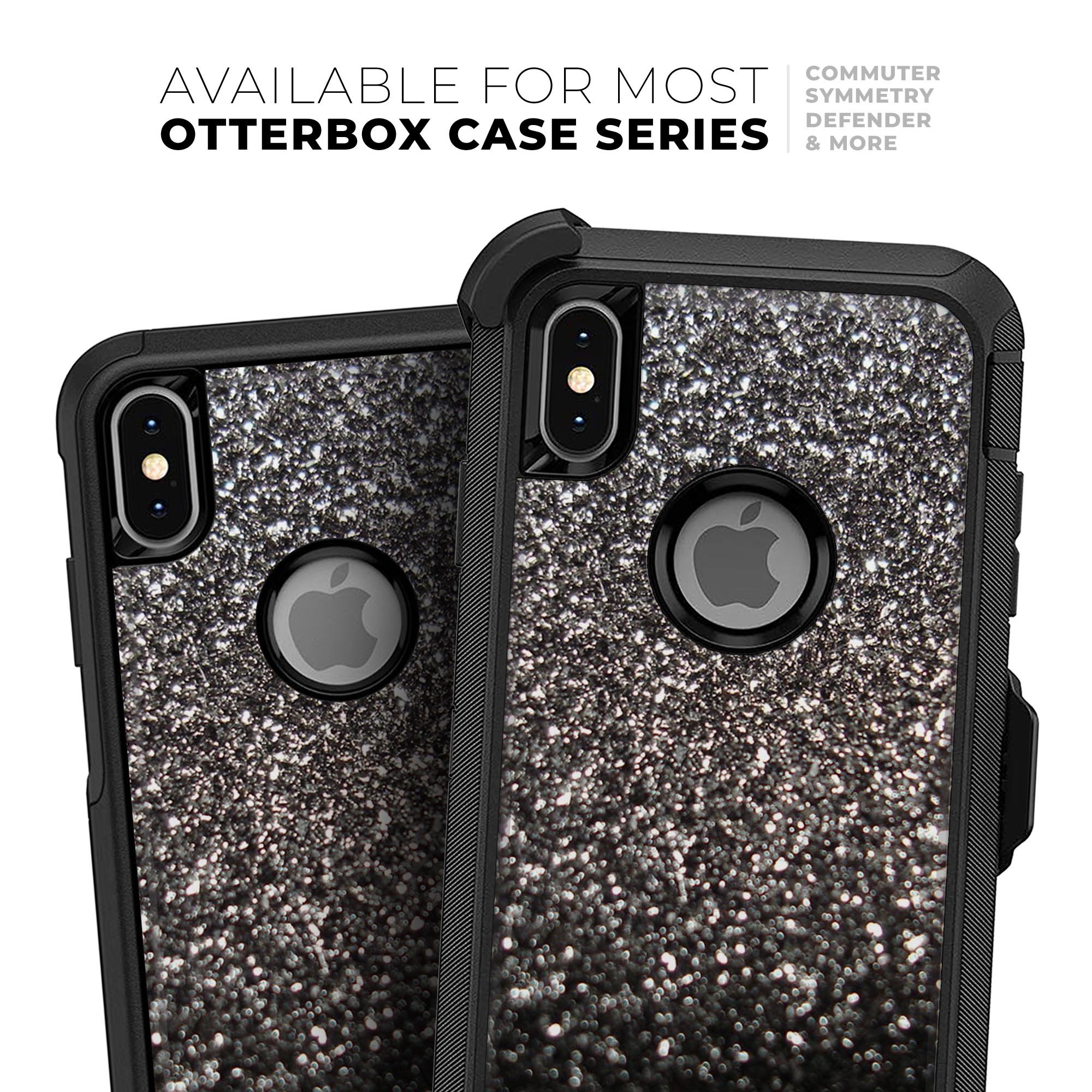 Black Unfocused Sparkle Skin Kit for iPhone OtterBox Cases, showcasing its stylish design and premium quality.