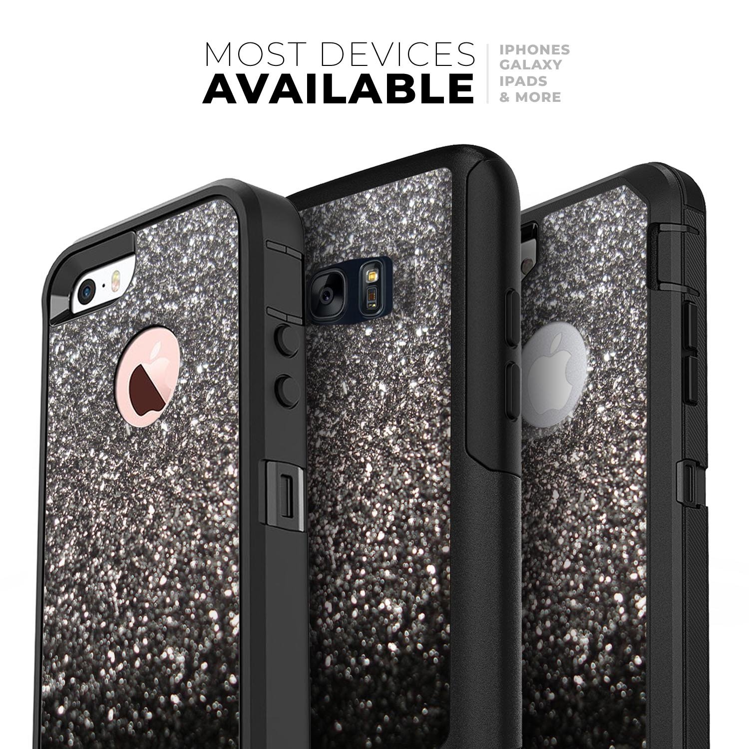 Black Unfocused Sparkle Skin Kit for iPhone OtterBox Cases, showcasing its stylish design and premium quality.