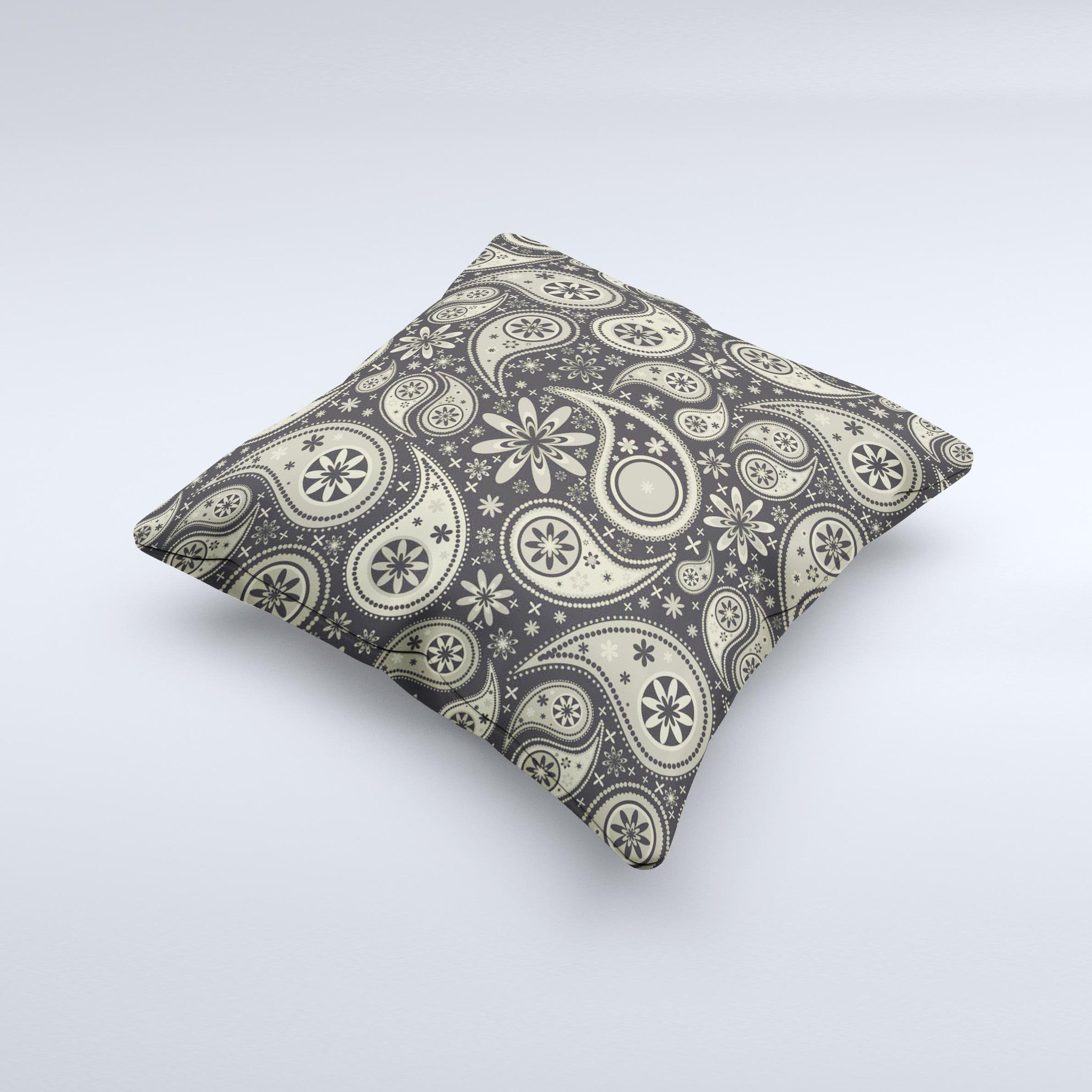 Black and vintage green paisley decorative throw pillow, handcrafted with high thread count fabric and unique design.