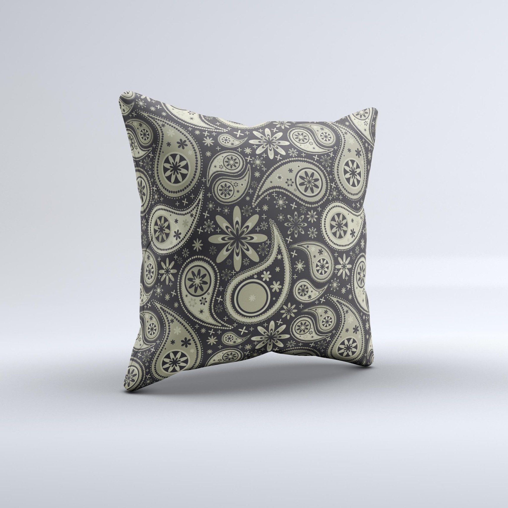Black and vintage green paisley decorative throw pillow, handcrafted with high thread count fabric and unique design.