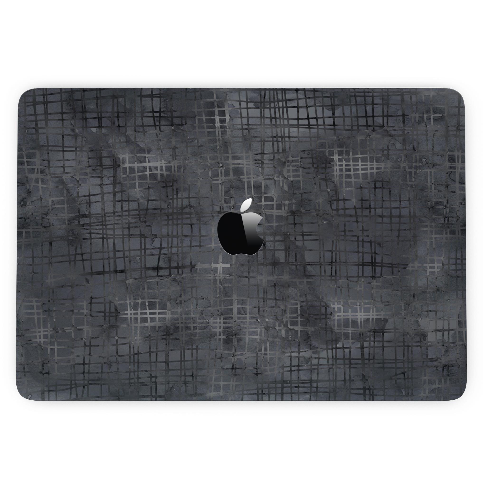 Black Watercolor Cross Hatch skin for MacBook Pro with Touch Bar, showcasing a stylish design that protects the device.