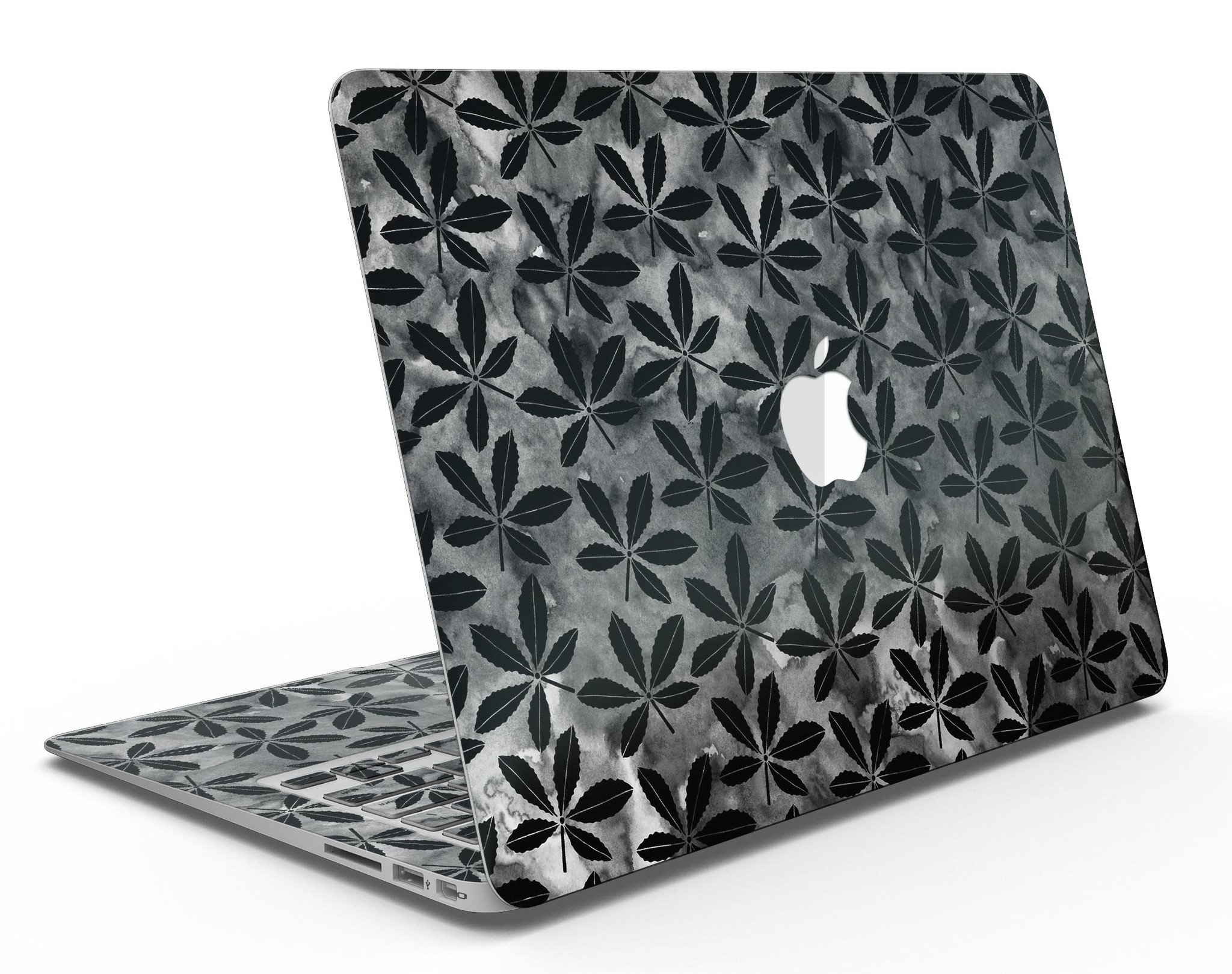 Black Watercolor Holly MacBook Air Skin Kit showcasing a vibrant watercolor design on premium vinyl.