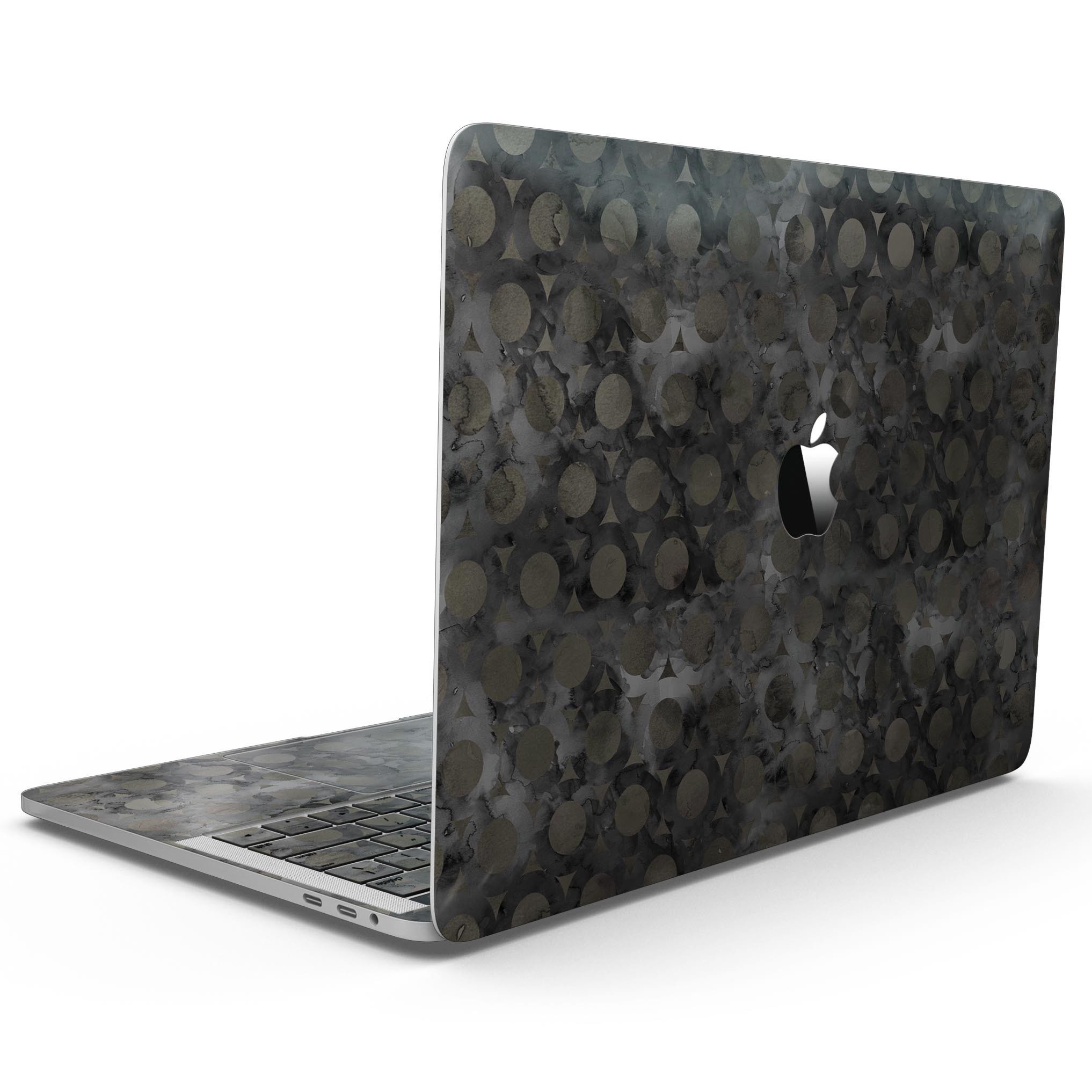Black Watercolor Ring Pattern skin for 13" MacBook Pro without Touch Bar, showcasing a stylish design that protects the device.