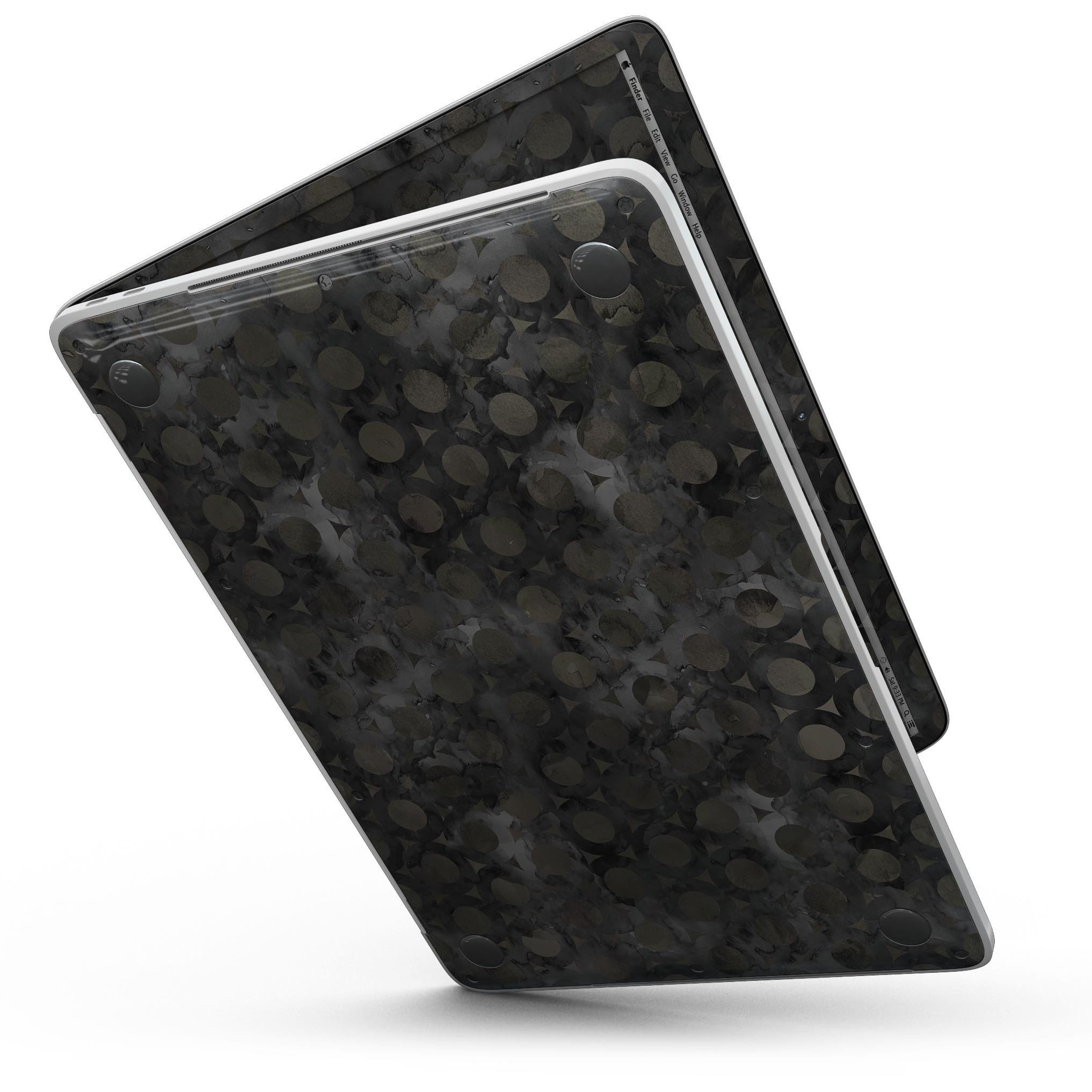 Black Watercolor Ring Pattern skin for 13" MacBook Pro without Touch Bar, showcasing a stylish design that protects the device.