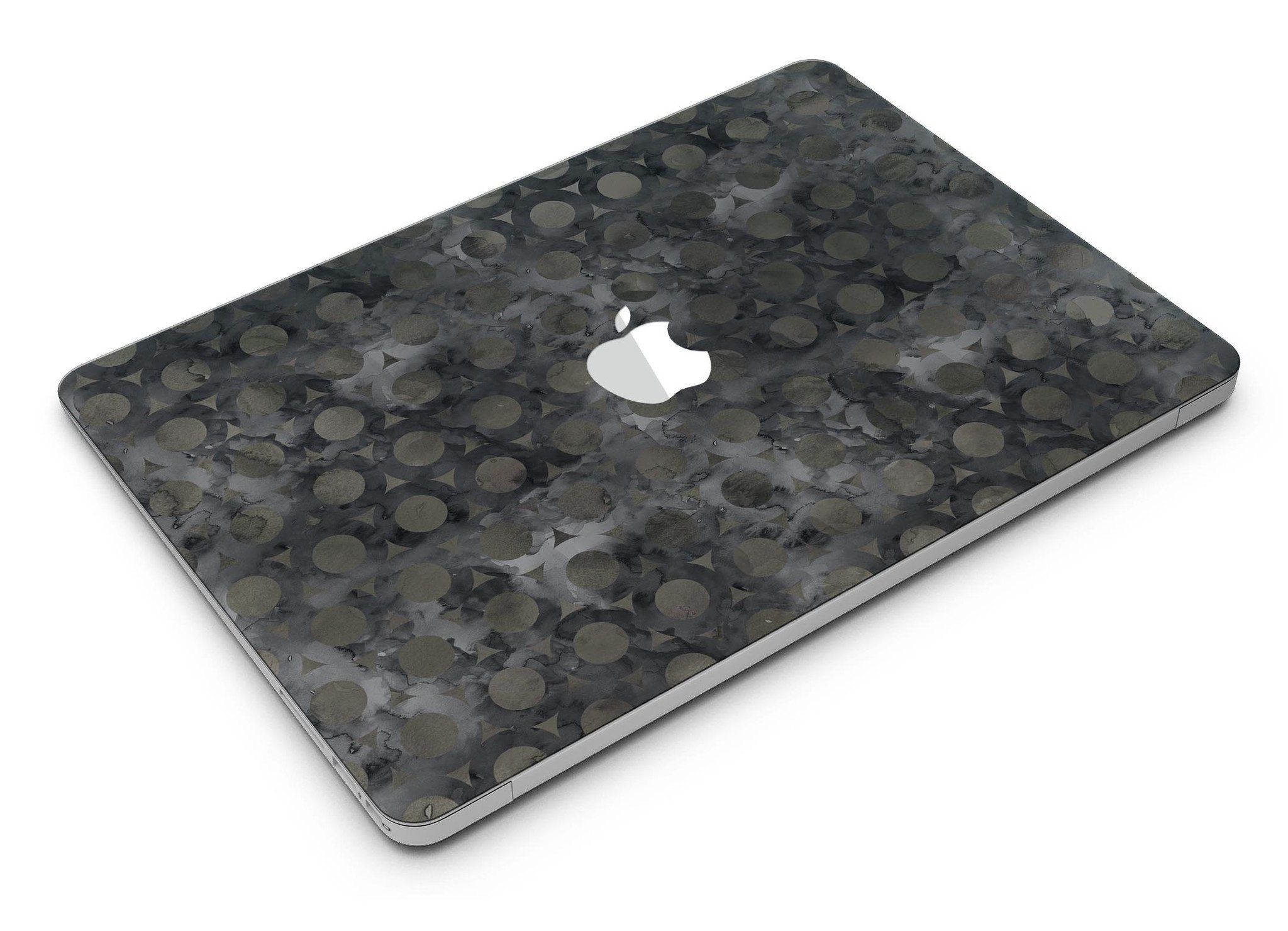 Black Watercolor Ring Pattern MacBook Air Skin Kit showcasing a stylish design on a sleek laptop.