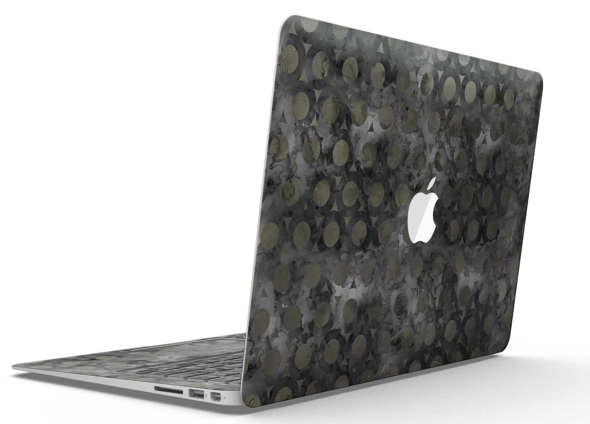 Black Watercolor Ring Pattern MacBook Air Skin Kit showcasing a stylish design on a sleek laptop.