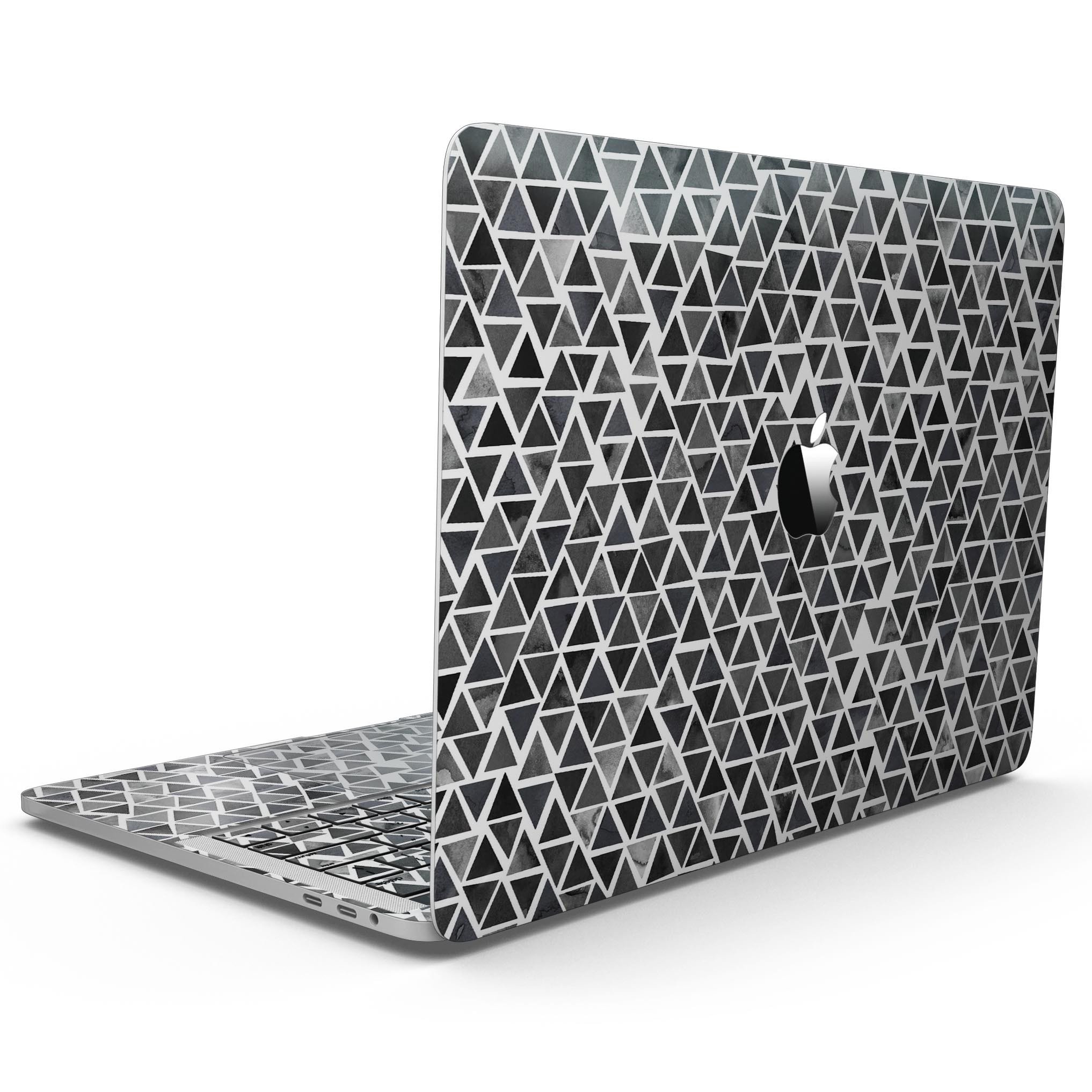 Black Watercolor Triangle Pattern skin for 13" MacBook Pro without Touch Bar, showcasing stylish design and premium vinyl material.
