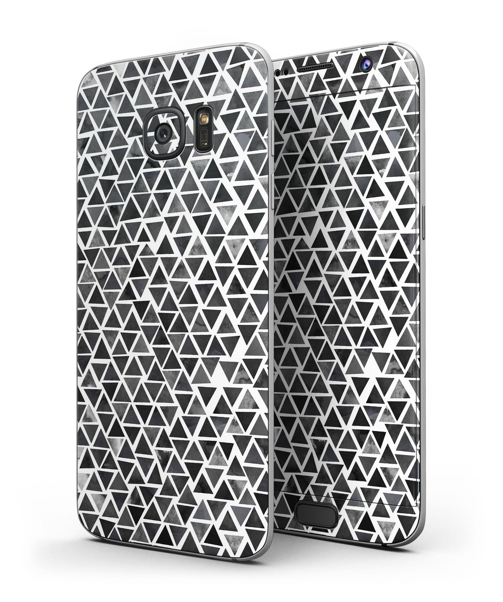 Black Watercolor Triangle Pattern skin for Samsung Galaxy S7/S7 Edge, showcasing vibrant colors and premium vinyl material.