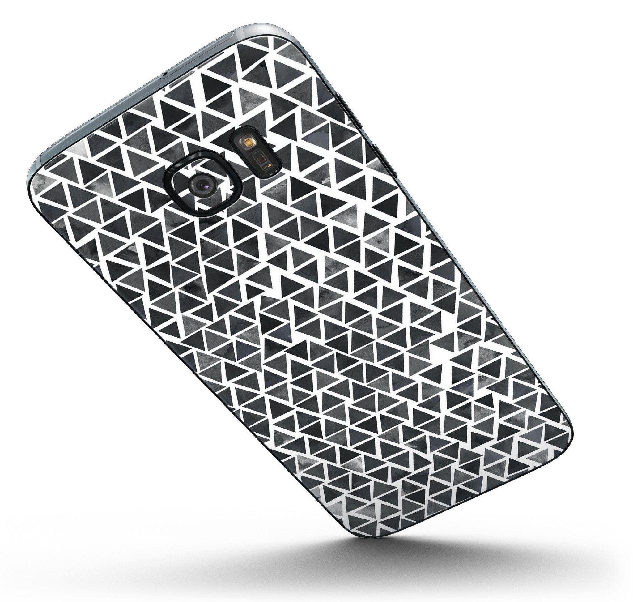Black Watercolor Triangle Pattern skin for Samsung Galaxy S7/S7 Edge, showcasing vibrant colors and premium vinyl material.