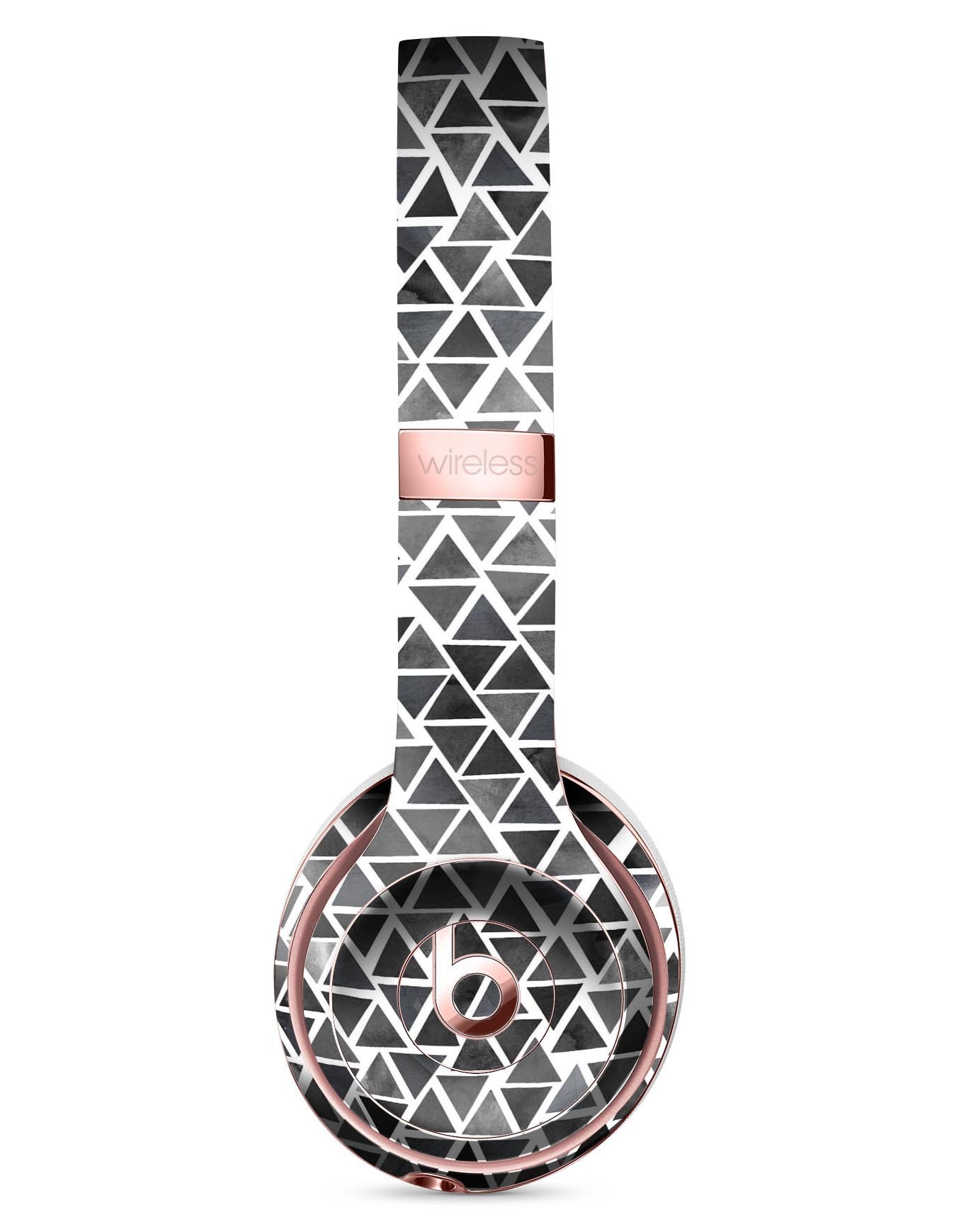 Black Watercolor Triangle Pattern Skin Kit for Beats by Dre Solo 3 Wireless Headphones, showcasing a stylish design and premium vinyl material.