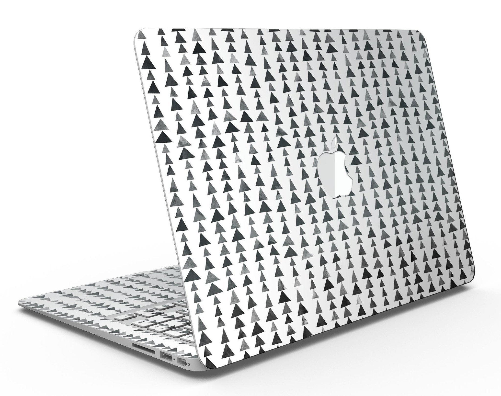 Black Watercolor Triangle Pattern V2 MacBook Air Skin Kit showcasing a stylish design with premium vinyl material.