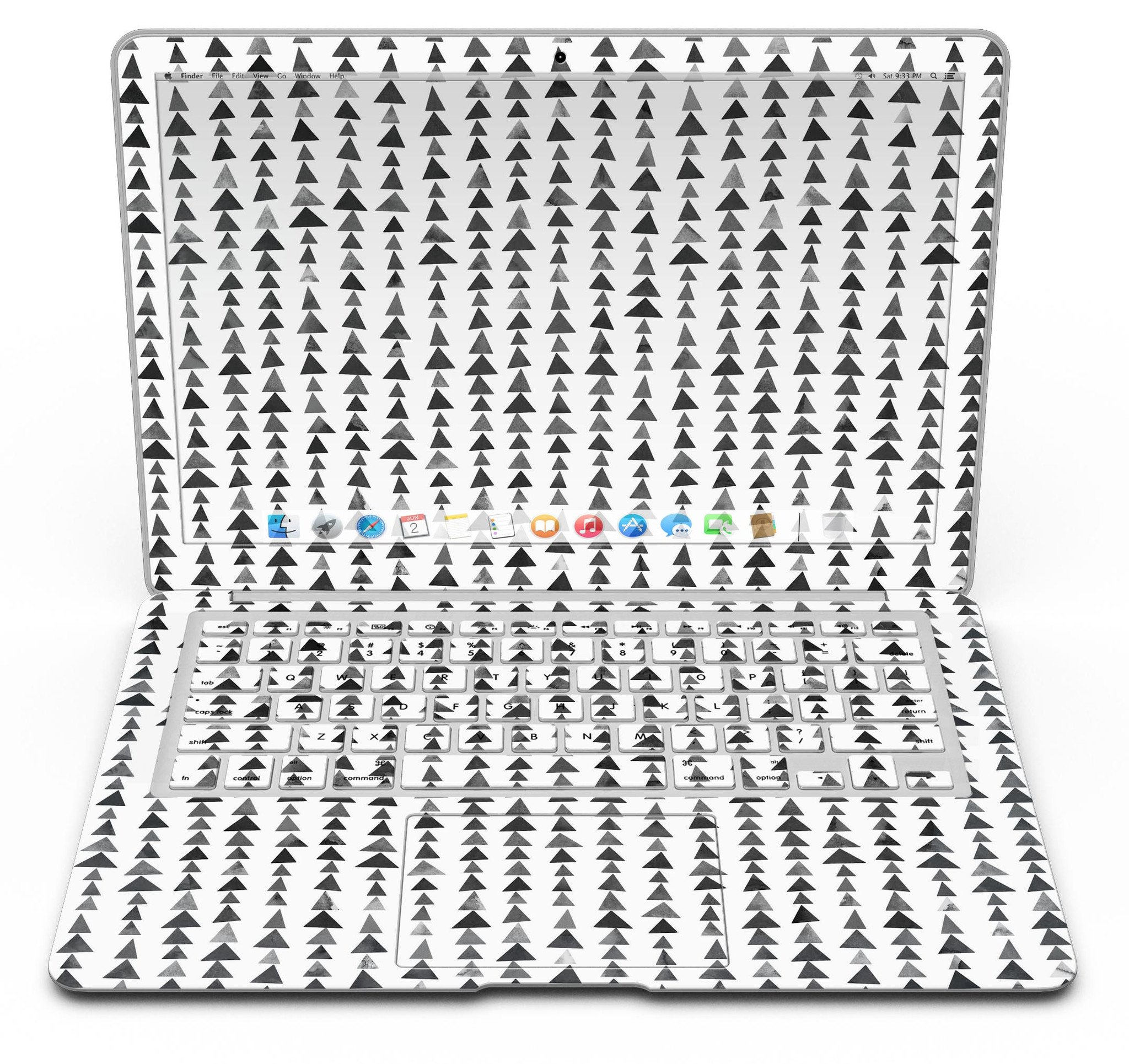 Black Watercolor Triangle Pattern V2 MacBook Air Skin Kit showcasing a stylish design with premium vinyl material.