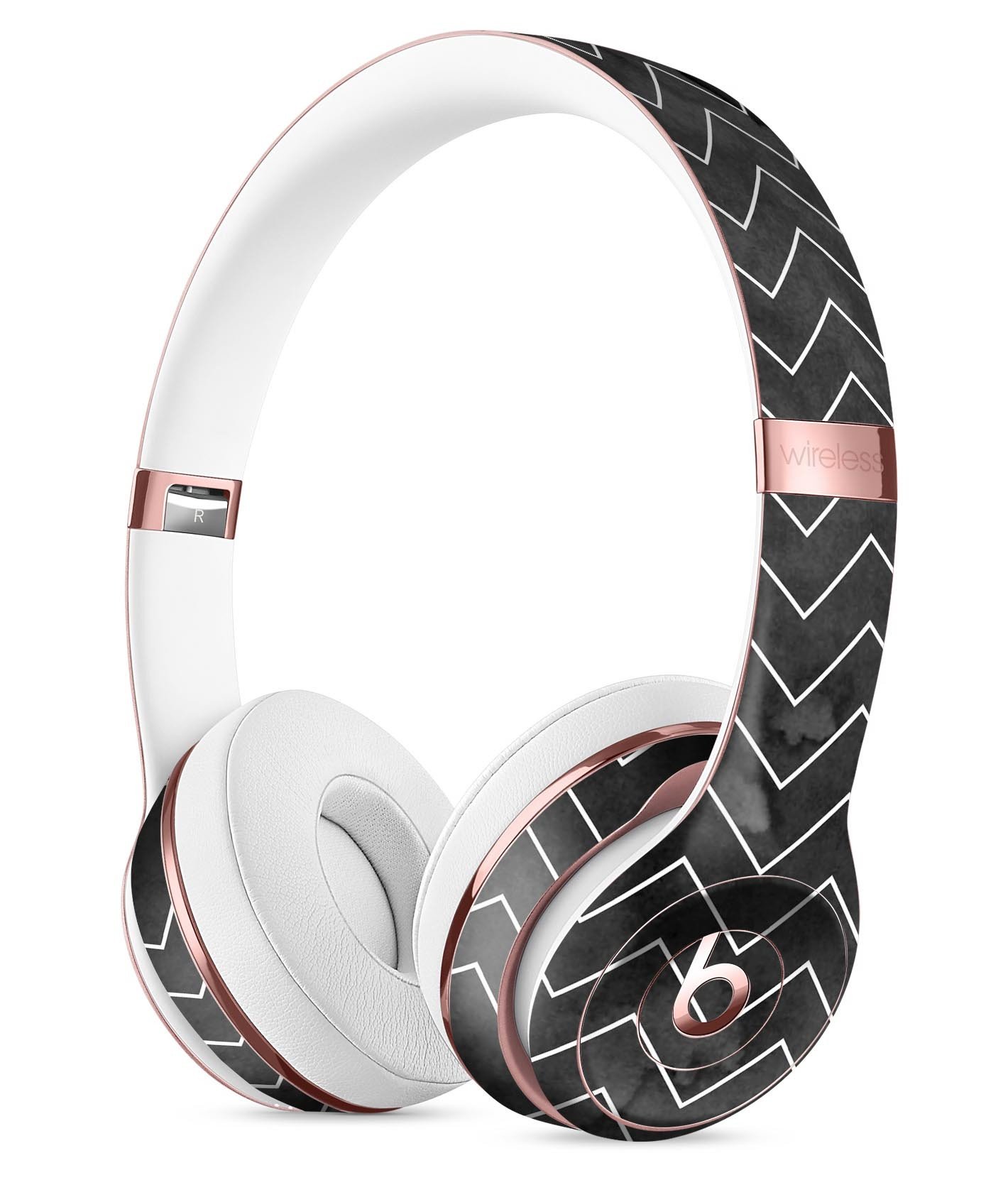 Black Watercolor with White Chevron Full-Body Skin Kit for Beats by Dre Solo 3 Wireless Headphones, showcasing stylish design and premium vinyl material.