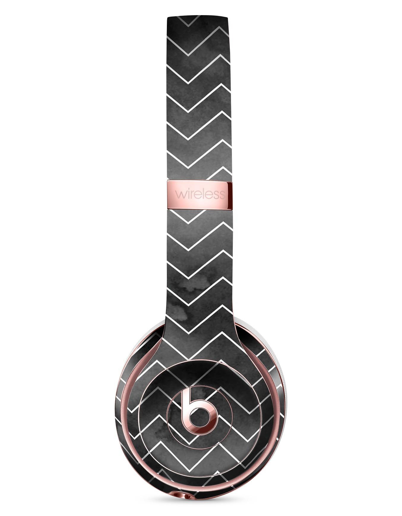 Black Watercolor with White Chevron Full-Body Skin Kit for Beats by Dre Solo 3 Wireless Headphones, showcasing stylish design and premium vinyl material.